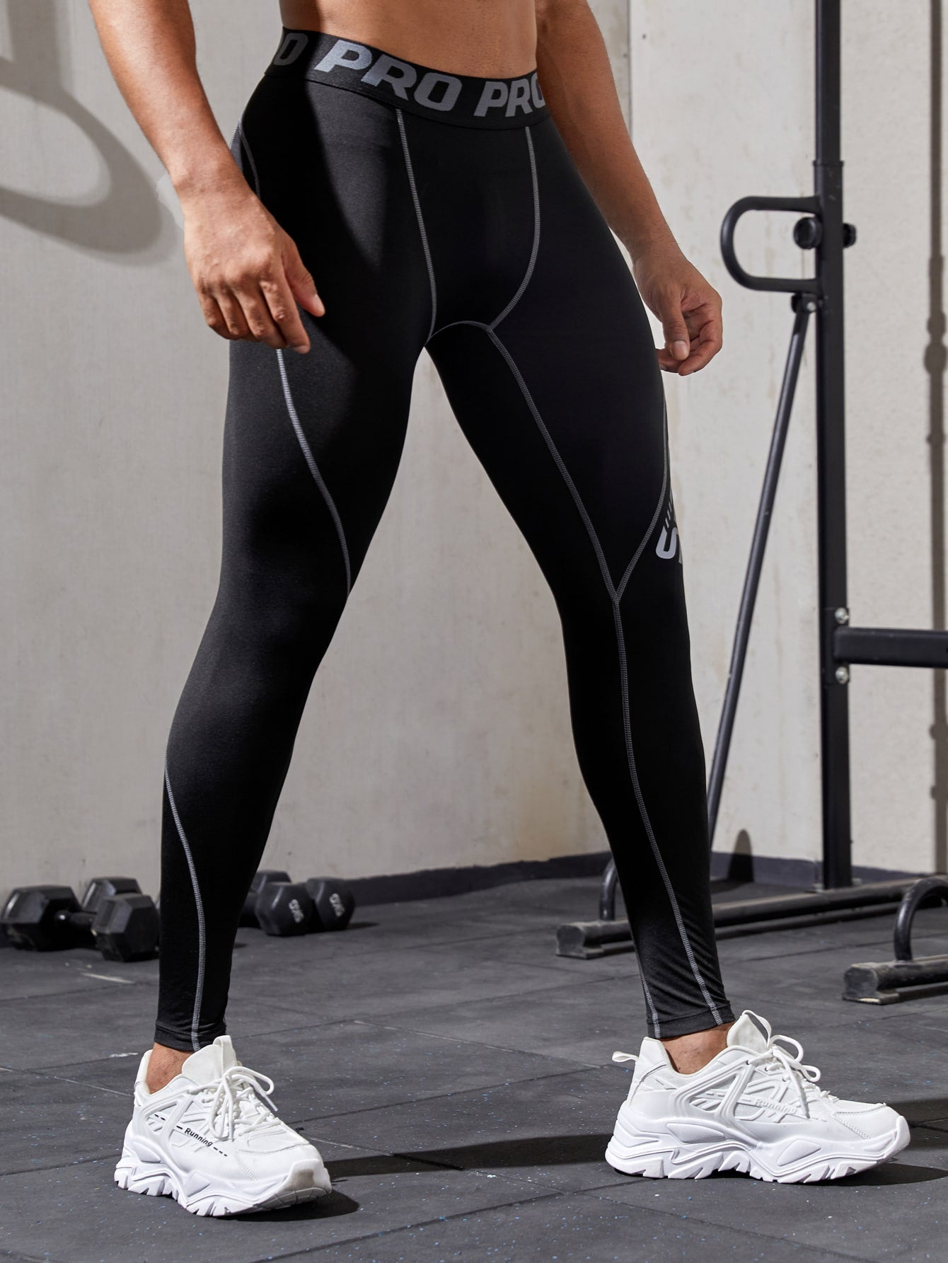 Manfinity Fitness Boyfriend Style Men Reflective Letter Graphic Topstitching Sports Tights