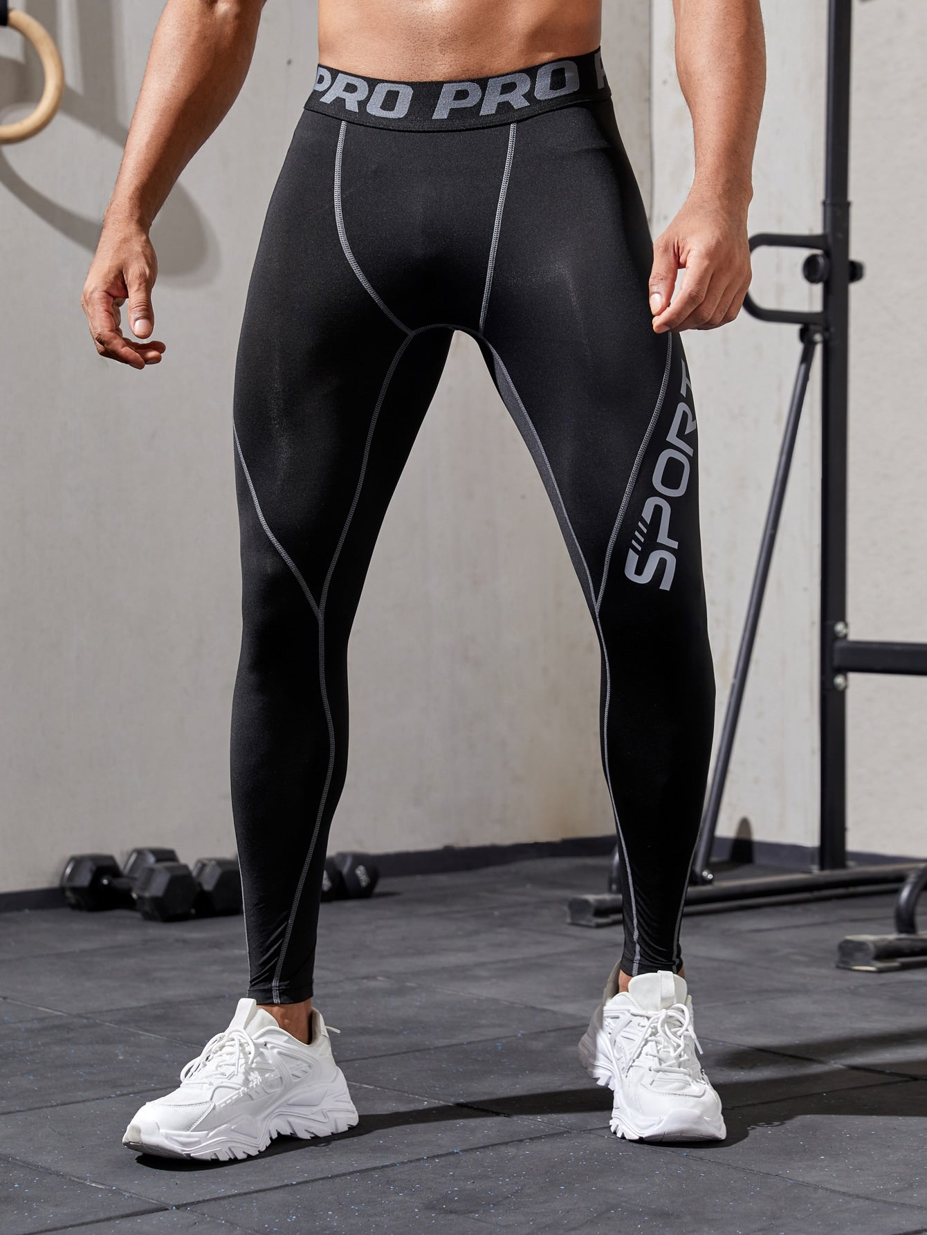 Manfinity Fitness Boyfriend Style Men Reflective Letter Graphic Topstitching Sports Tights