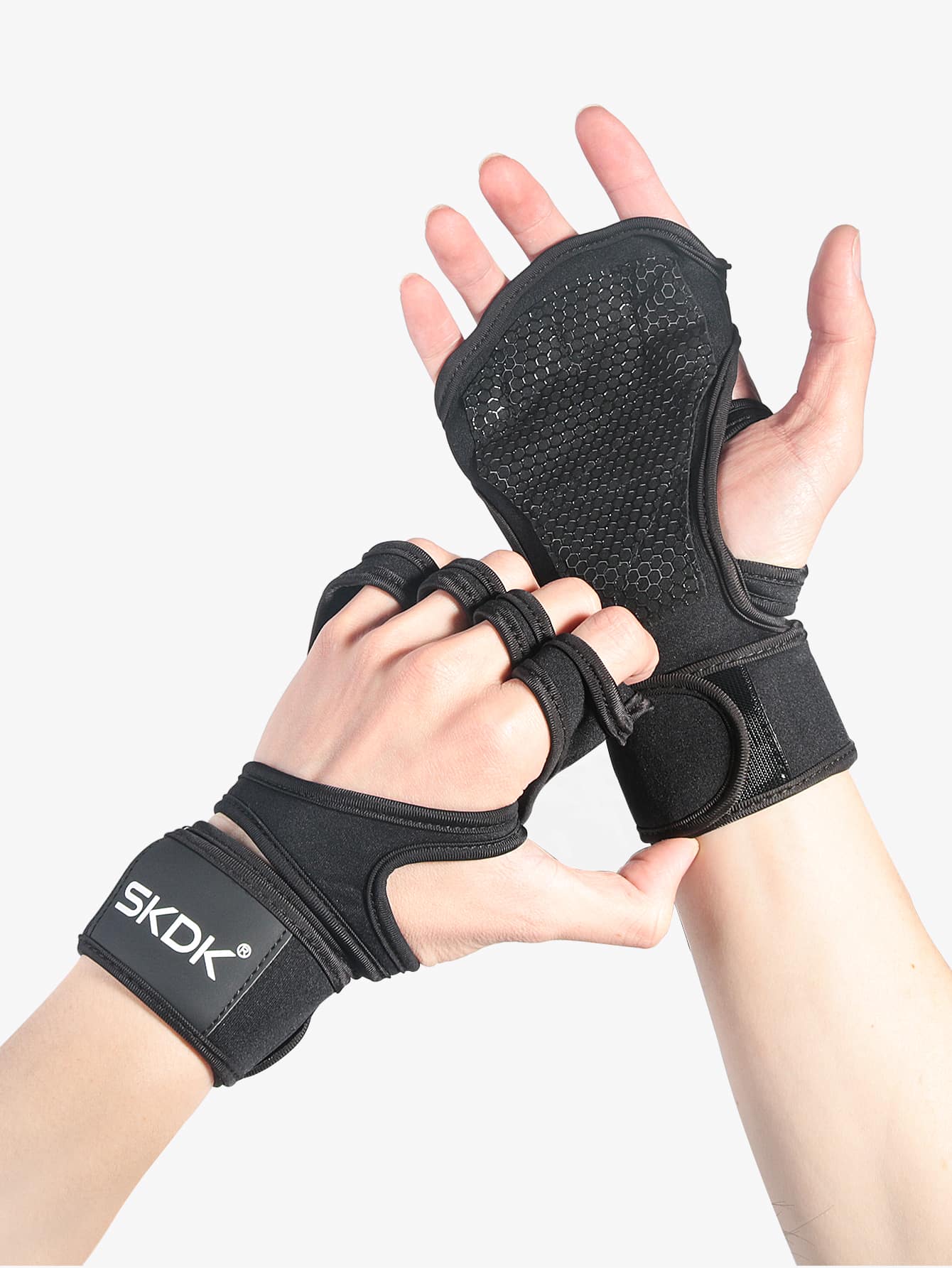 SKDK 1pair Ventilated Weight Lifting Workout Gloves For Men Women, Built-In Wrist Wraps And Non-Slip Palm Silicone To Avoid Calluses, Exercise Gym Gloves For Cross Training Powerlifting