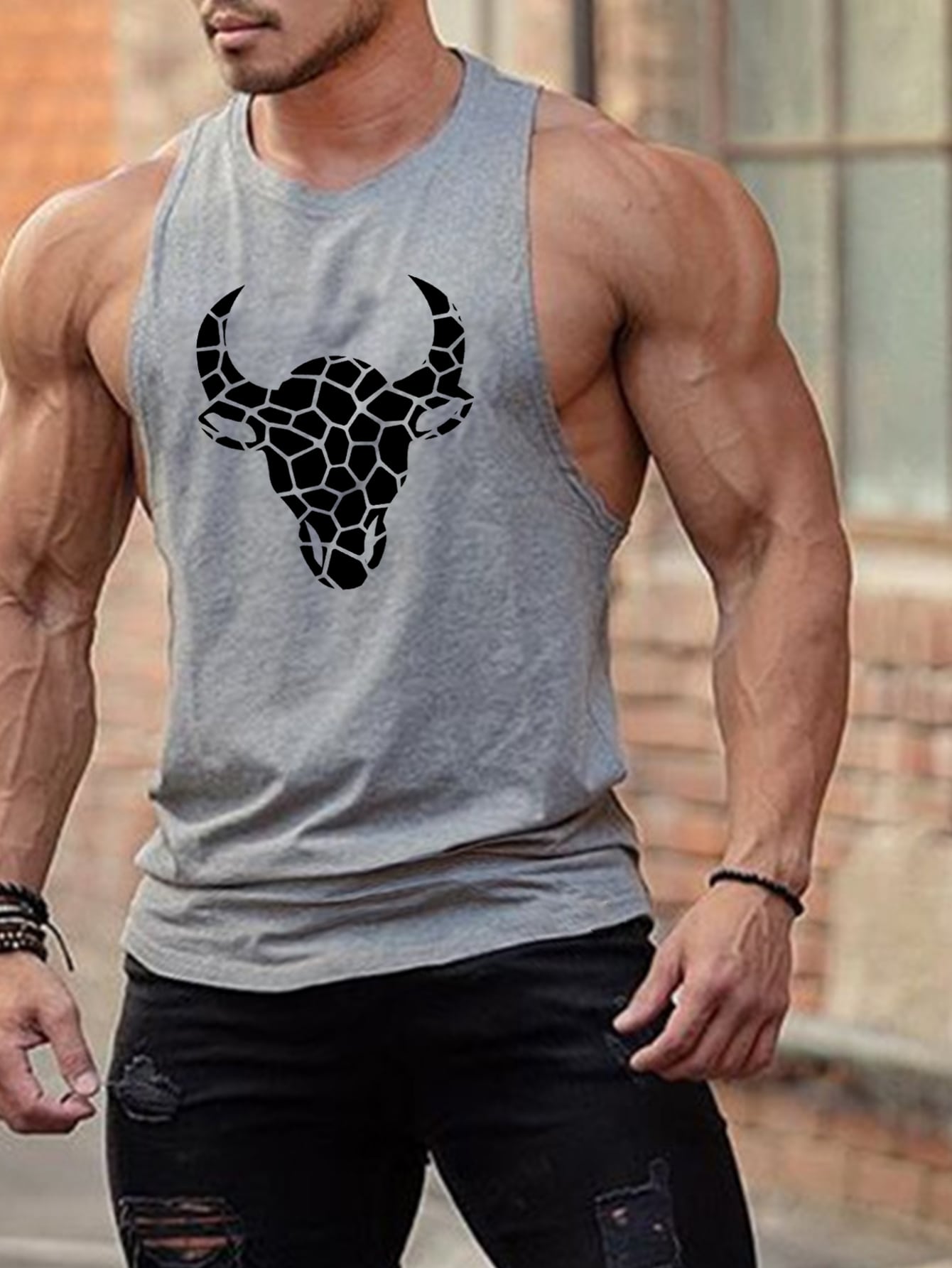 Manfinity Fitness Manfinity Fitness Boyfriend Style Men Geo Cattle Print Sports Tank Top Workout Tops Tank Top Pac Basic T Shirt Graphic T Shirt Jersey Graphic Boyfriend Style Men T Shirt
