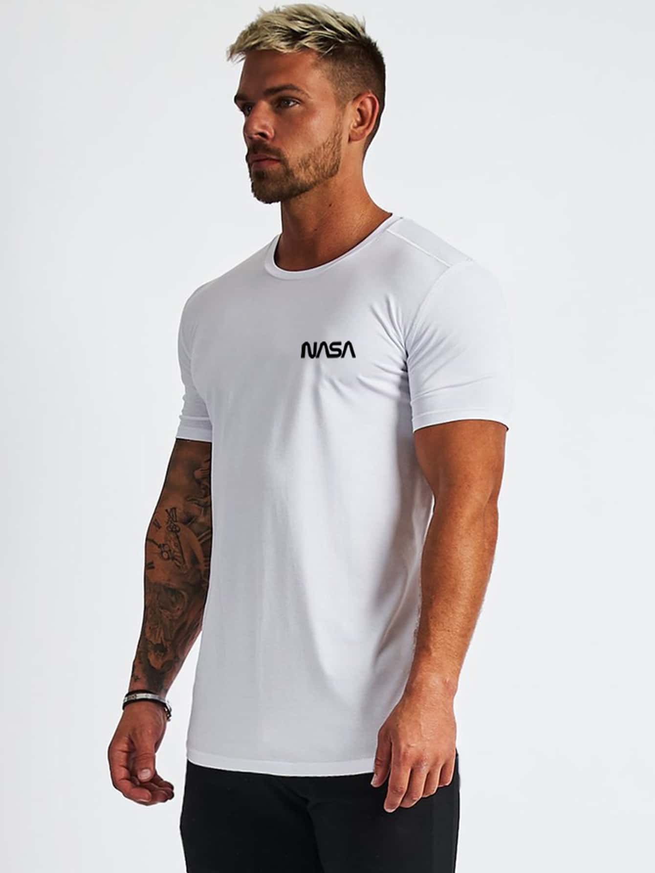 Manfinity Fitness Manfinity Fitness Boyfriend Style Men Letter Graphic Sports Tee Workout Tops Basic T Shirt Graphic Boyfriend Style Men T Shirt Boyfriend Style Men Joggers