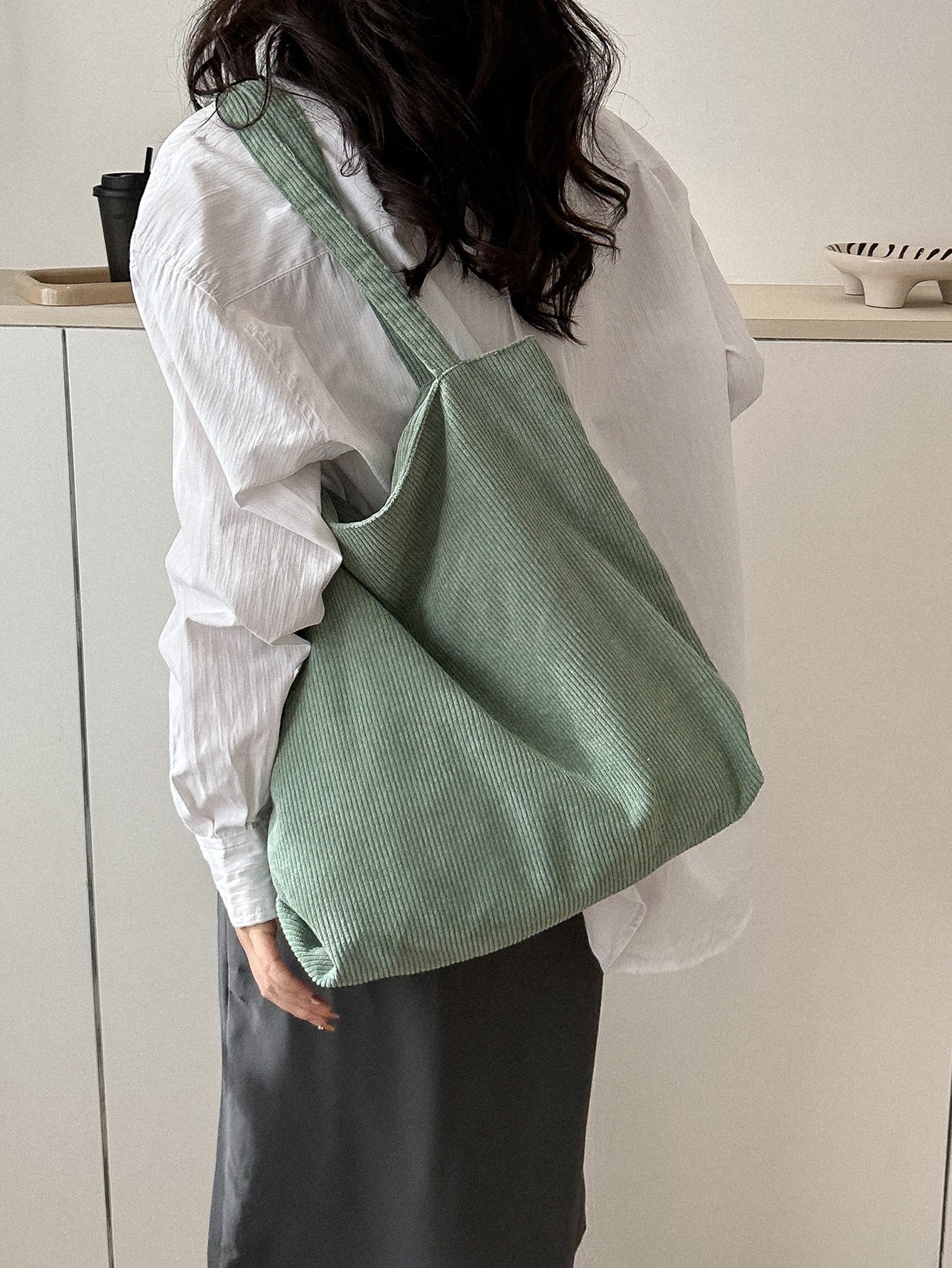 Corduroy Zipper Tote Bag, Women's Fashion Large Capacity Shoulder Bag, Casual Shopping Bag