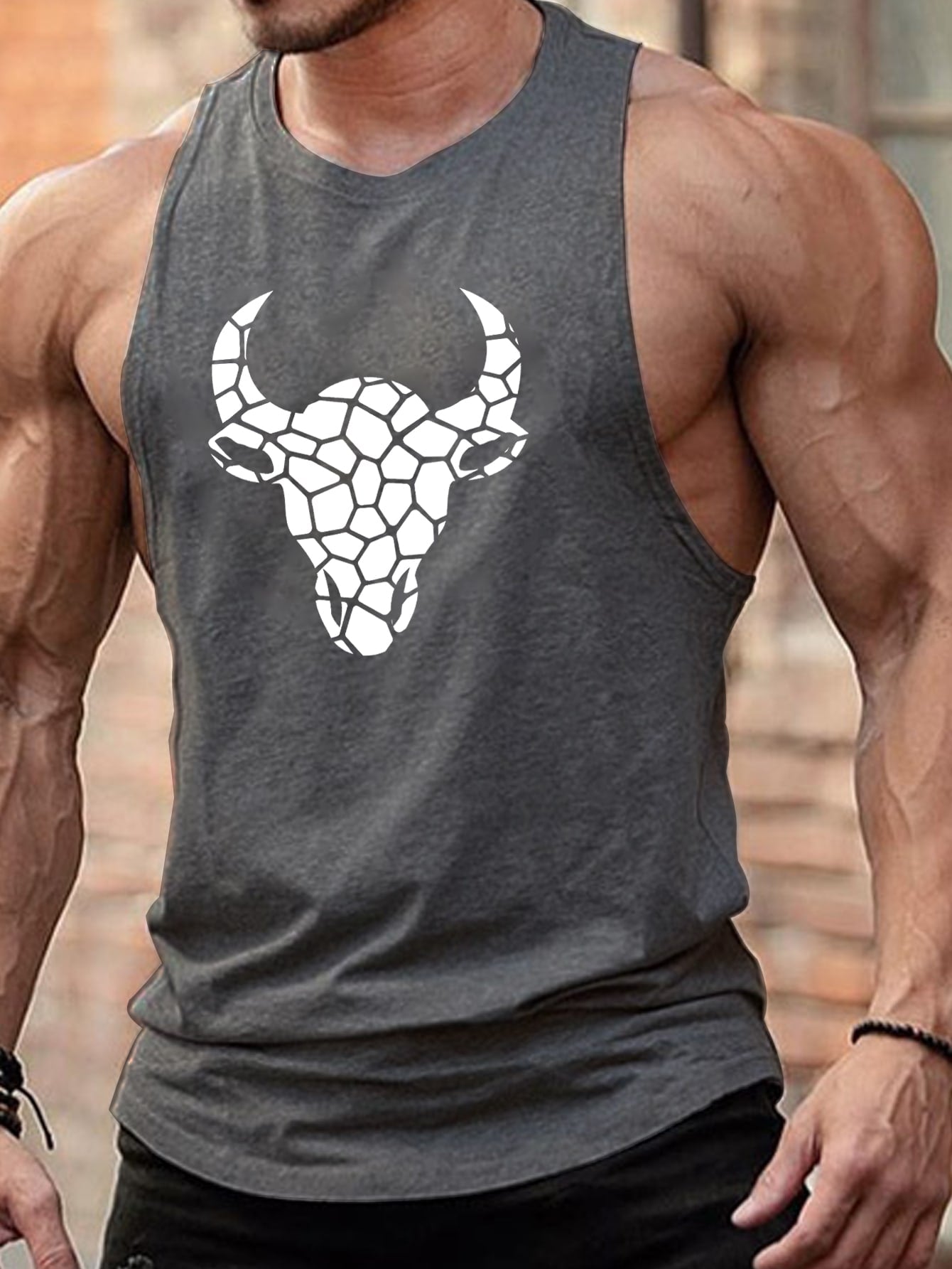 Manfinity Fitness Manfinity Fitness Boyfriend Style Men Geo Cattle Print Sports Tank Top Workout Tops Tank Top Pac Basic T Shirt Graphic T Shirt Jersey Graphic Boyfriend Style Men T Shirt