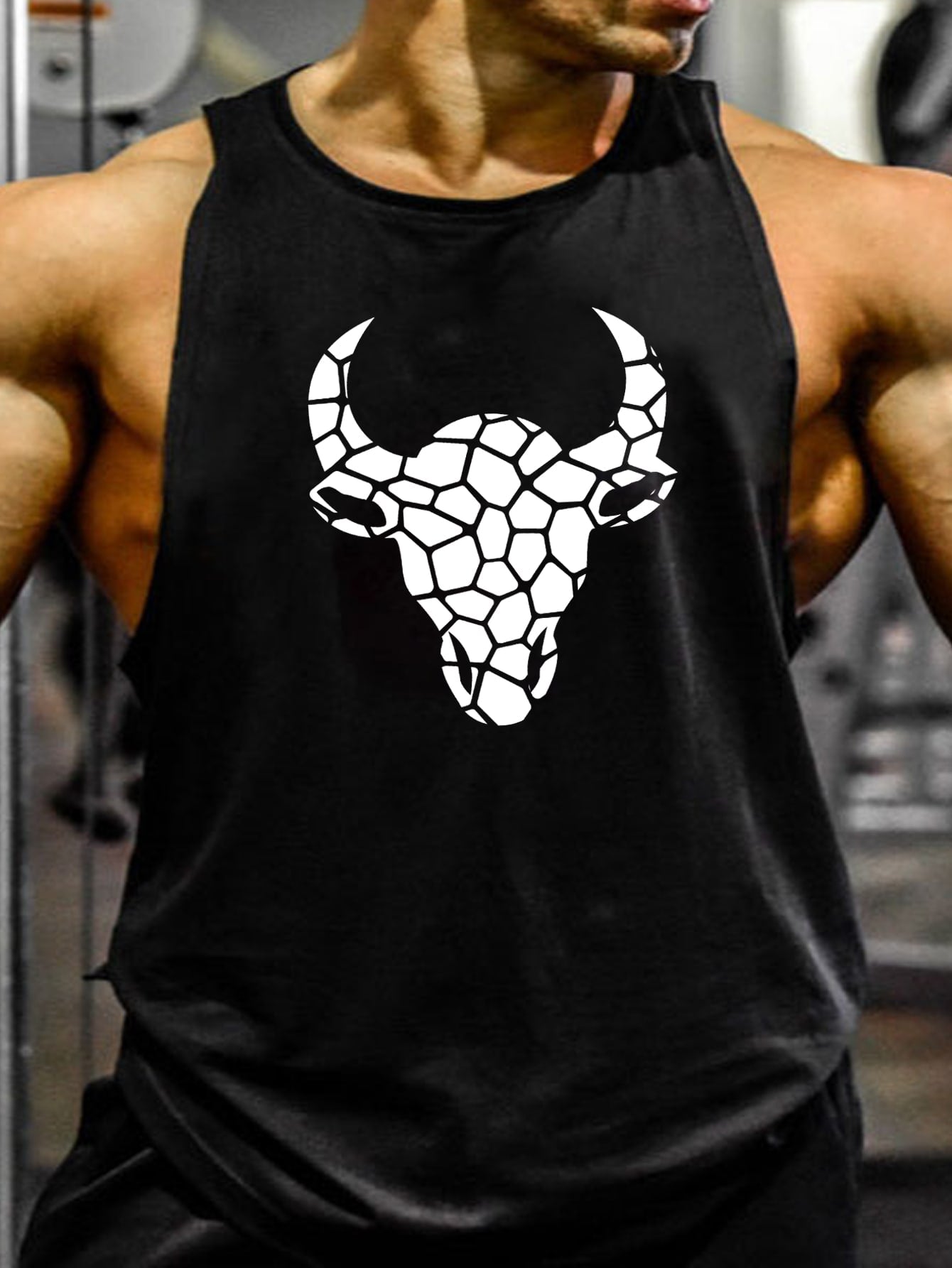 Manfinity Fitness Manfinity Fitness Boyfriend Style Men Geo Cattle Print Sports Tank Top Workout Tops Tank Top Pac Basic T Shirt Graphic T Shirt Jersey Graphic Boyfriend Style Men T Shirt
