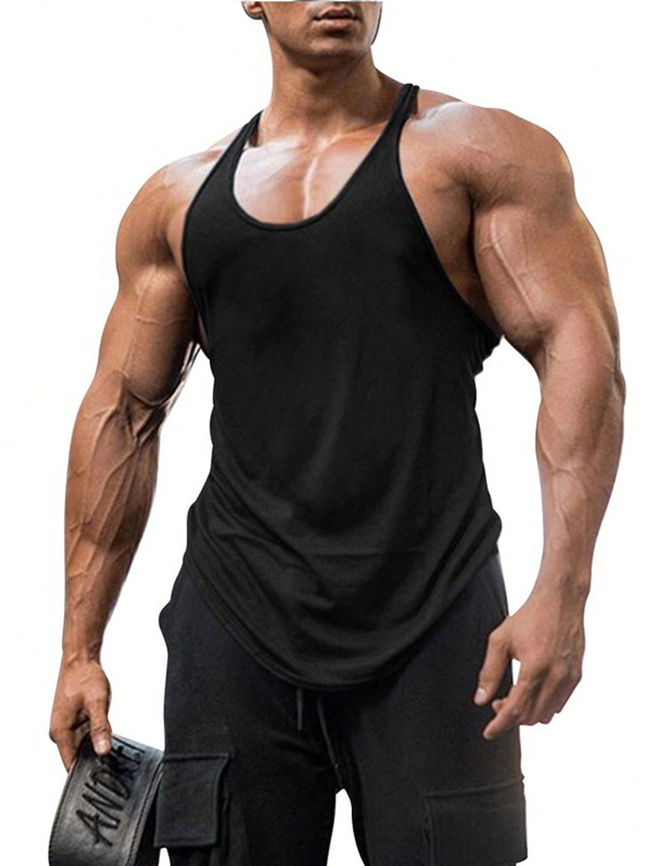 Manfinity Fitness Boyfriend Style Men Solid Racer Back Sports Tank Top Workout Tops Tank Top Pack