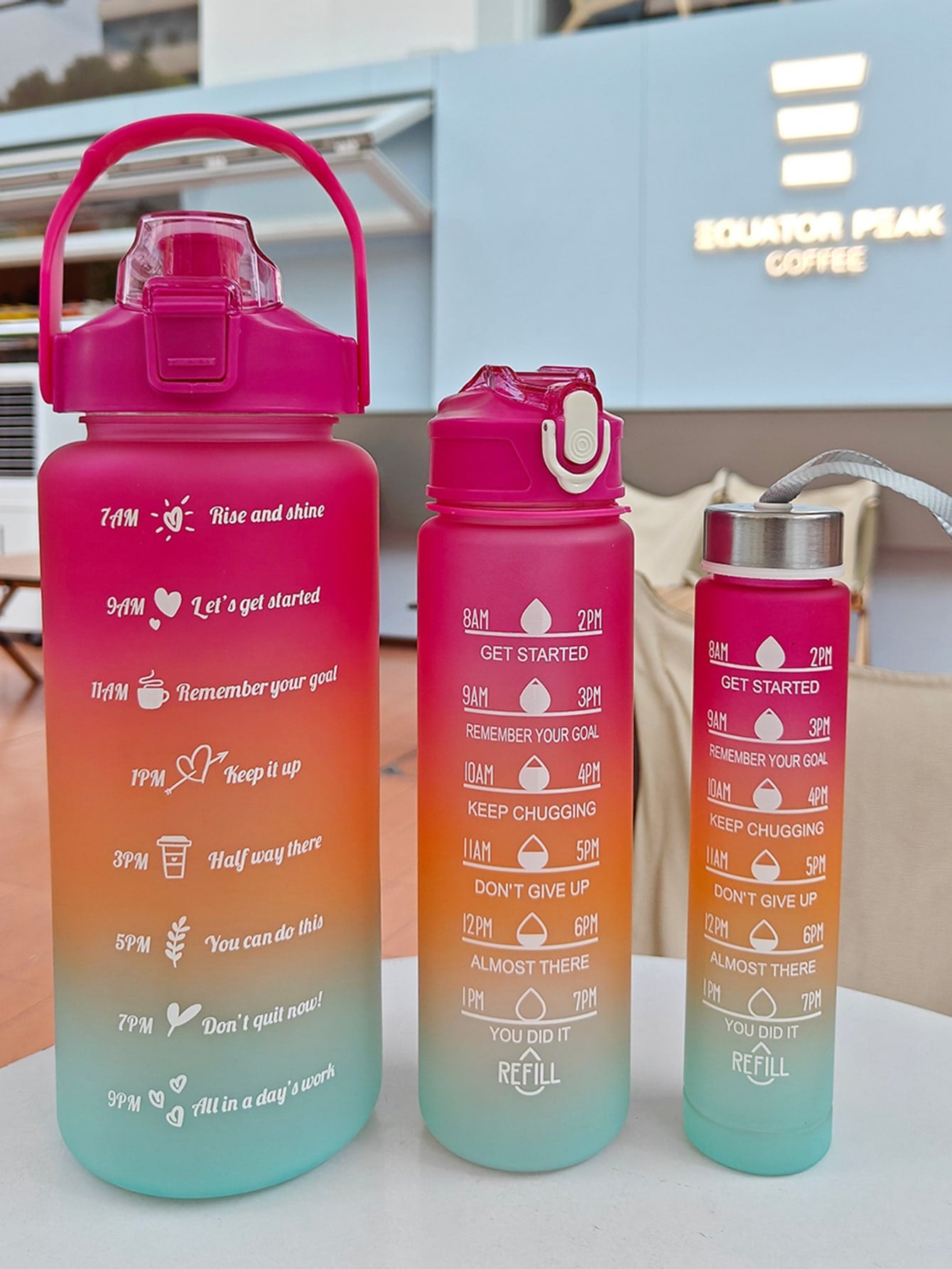 1pc 2L or 750ml or 300ml large capacity pink gradient PC water bottle, sports and fitness portable straw cup, for home and travel outdoor use