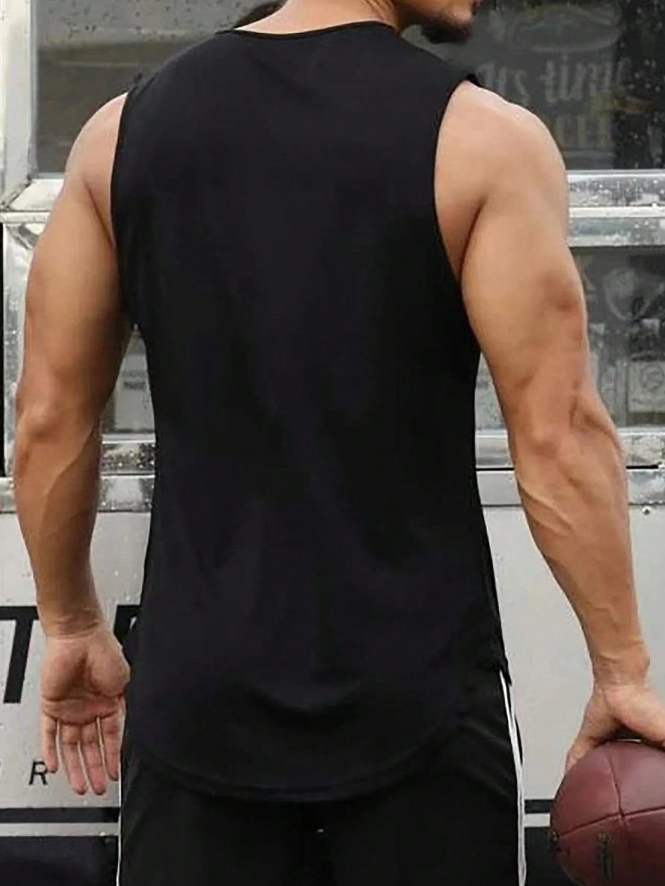 Manfinity Fitness Boyfriend Style Men's Simple Print Sleeveless Sports T-Shirt - Tank Top School , Mesh , Muscle , Graphic , Gym , Active Wear , Sleeveless , Plain