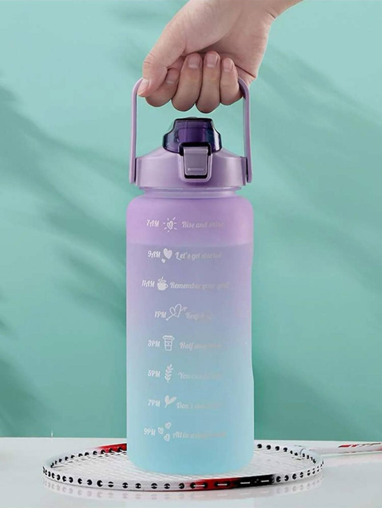 1pc 2L or 750ml or 300ml large capacity pink gradient PC water bottle, sports and fitness portable straw cup, for home and travel outdoor use