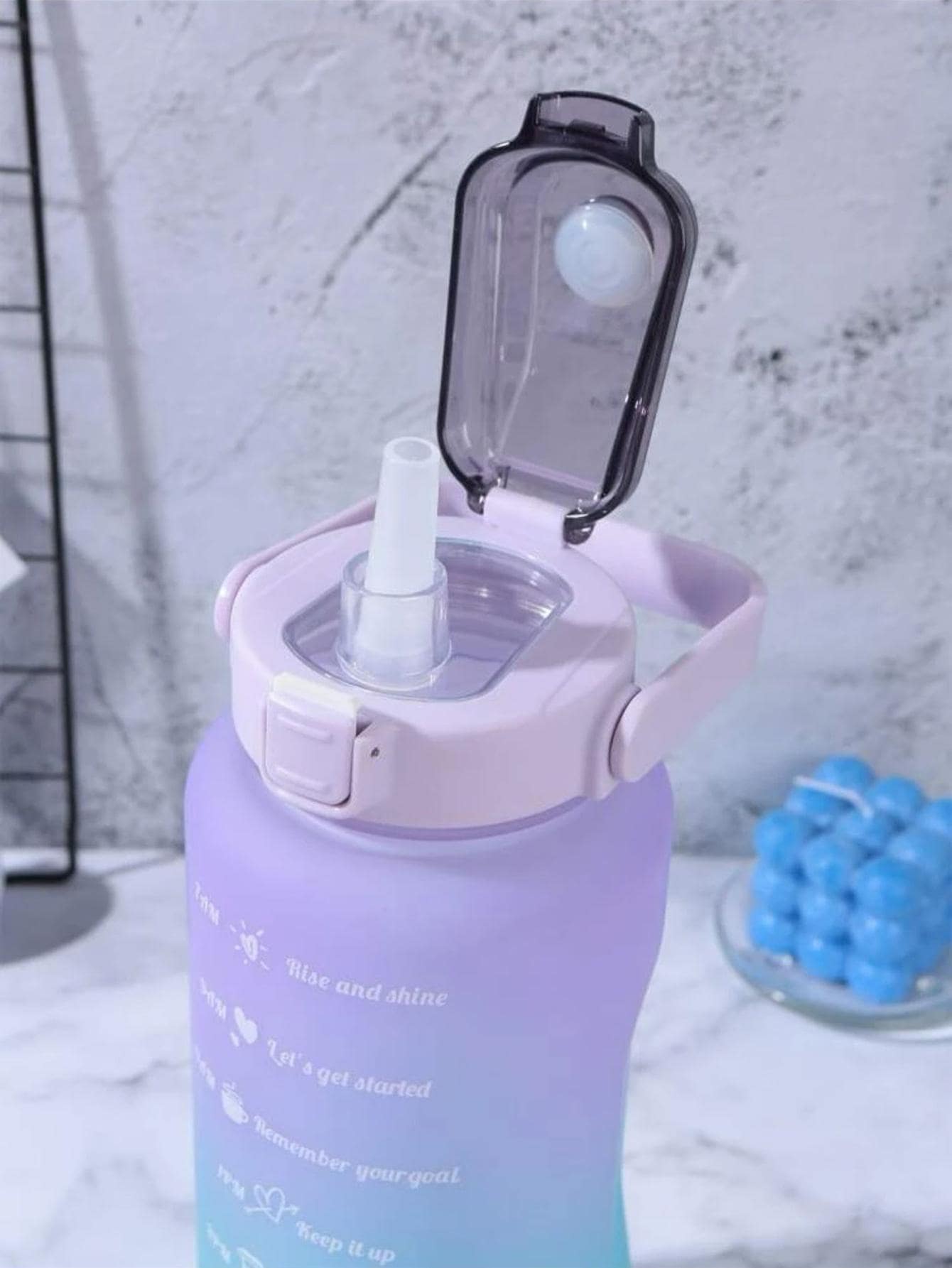 1pc 2L or 750ml or 300ml large capacity pink gradient PC water bottle, sports and fitness portable straw cup, for home and travel outdoor use