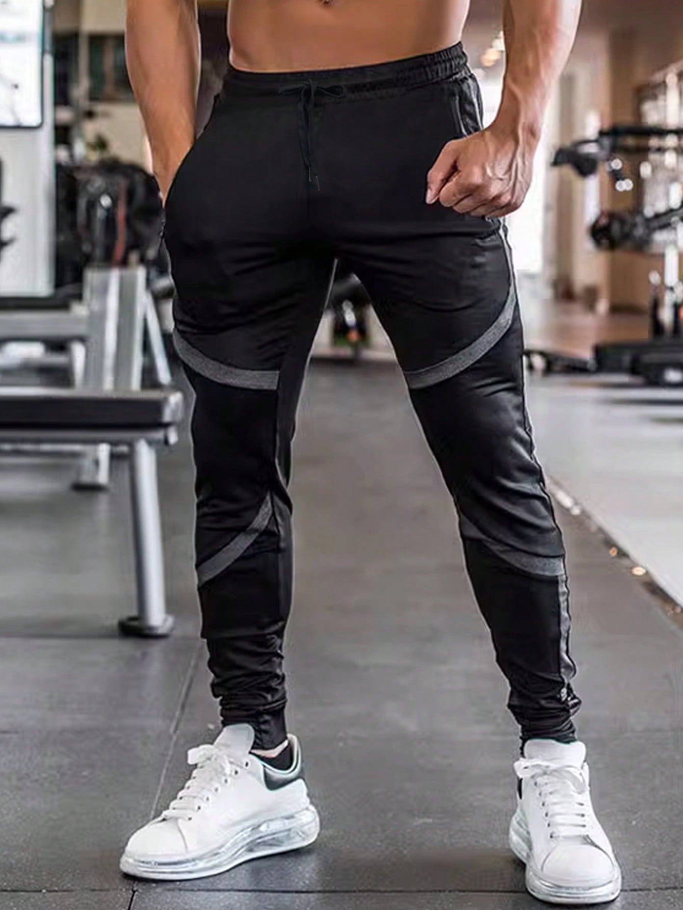 Manfinity Fitness Boyfriend Style Men Drawstring Waist Zipper Pocket Sports Pants