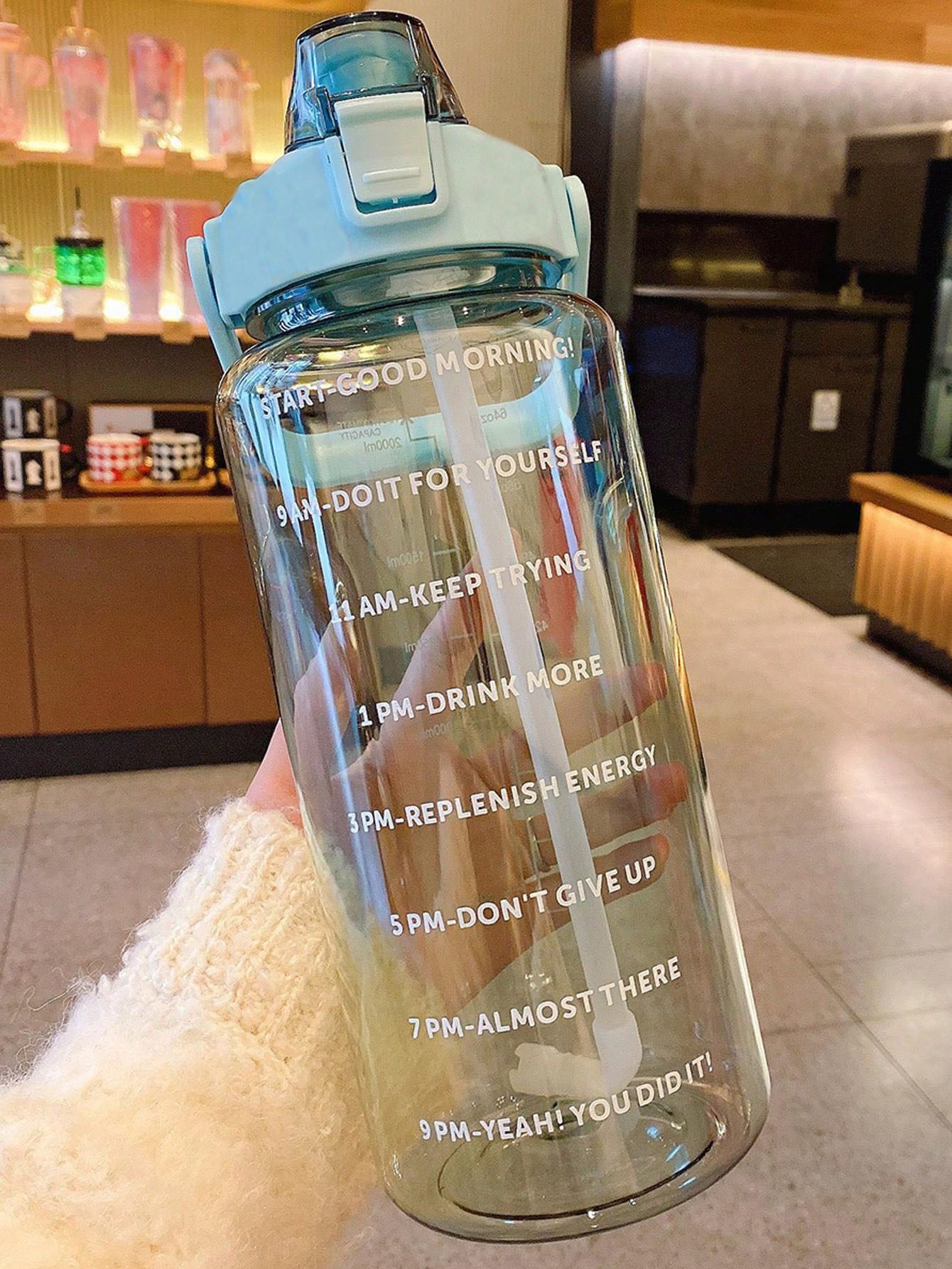 1pc 2000ml or 750ml Clear Plastic Water Bottle, Slogan Graphic Sport Water Bottle For Indoor