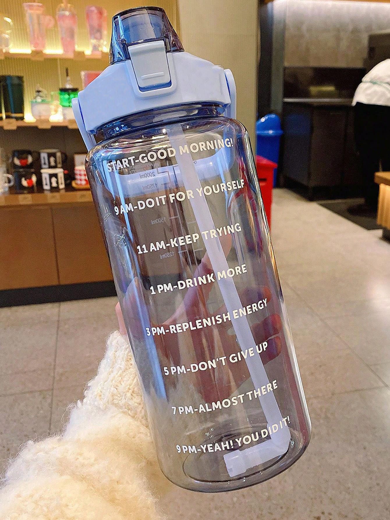 1pc 2000ml or 750ml Clear Plastic Water Bottle, Slogan Graphic Sport Water Bottle For Indoor