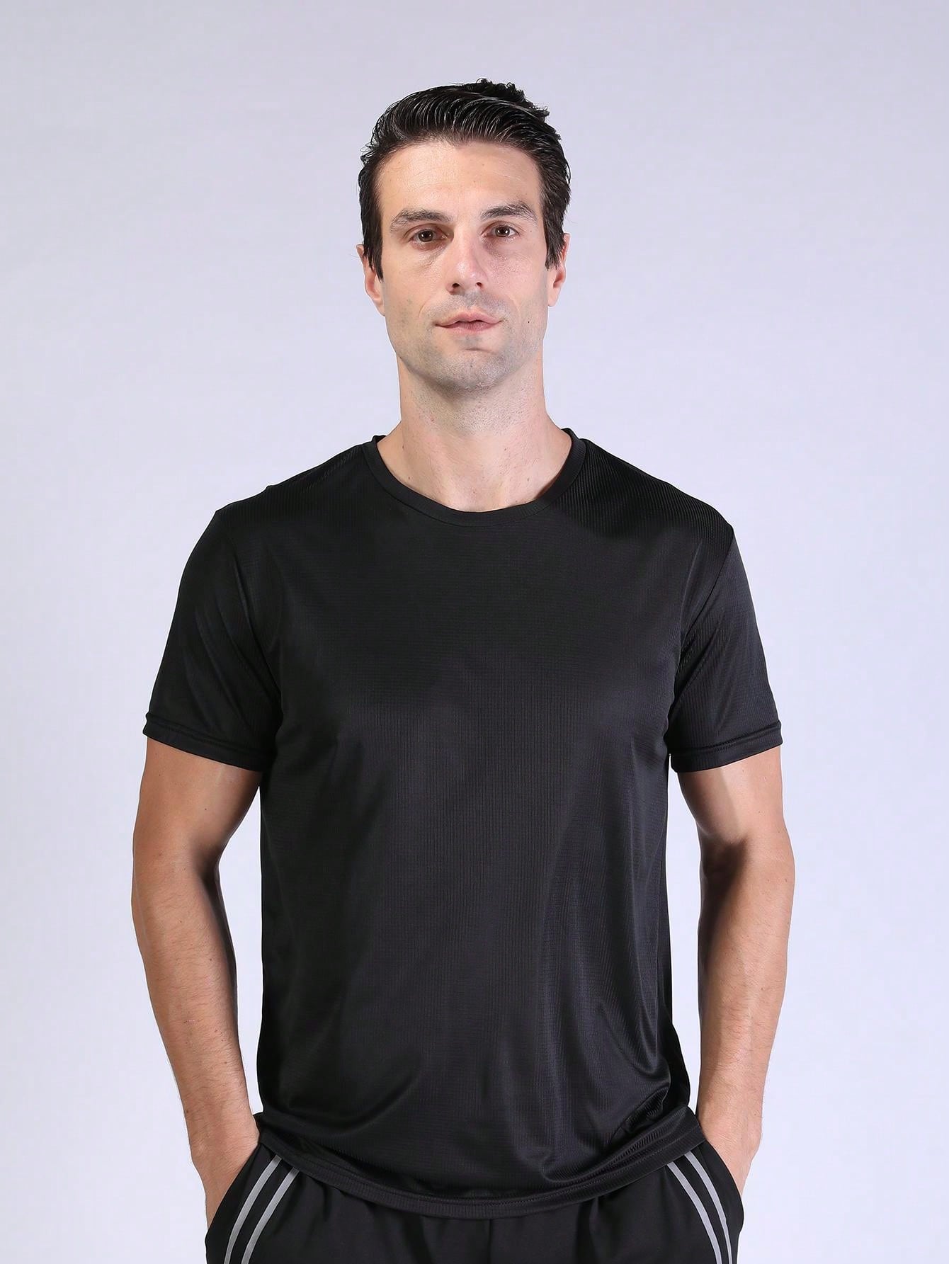 2PCS Quick Dry Shirt Solid Color Ultralight Quick Dry Sport T Shirt, Breathable Lightweight Top,Active Wear,Gym Clothes Gym Clothes Boyfriend Style Men Basic T Shirt