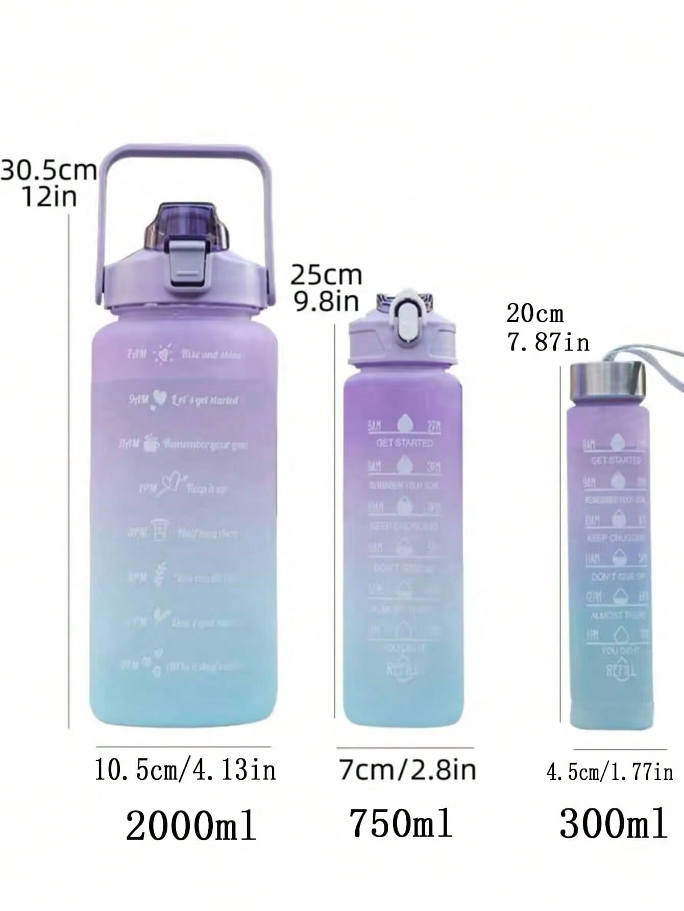 1pc 2L or 750ml or 300ml large capacity pink gradient PC water bottle, sports and fitness portable straw cup, for home and travel outdoor use