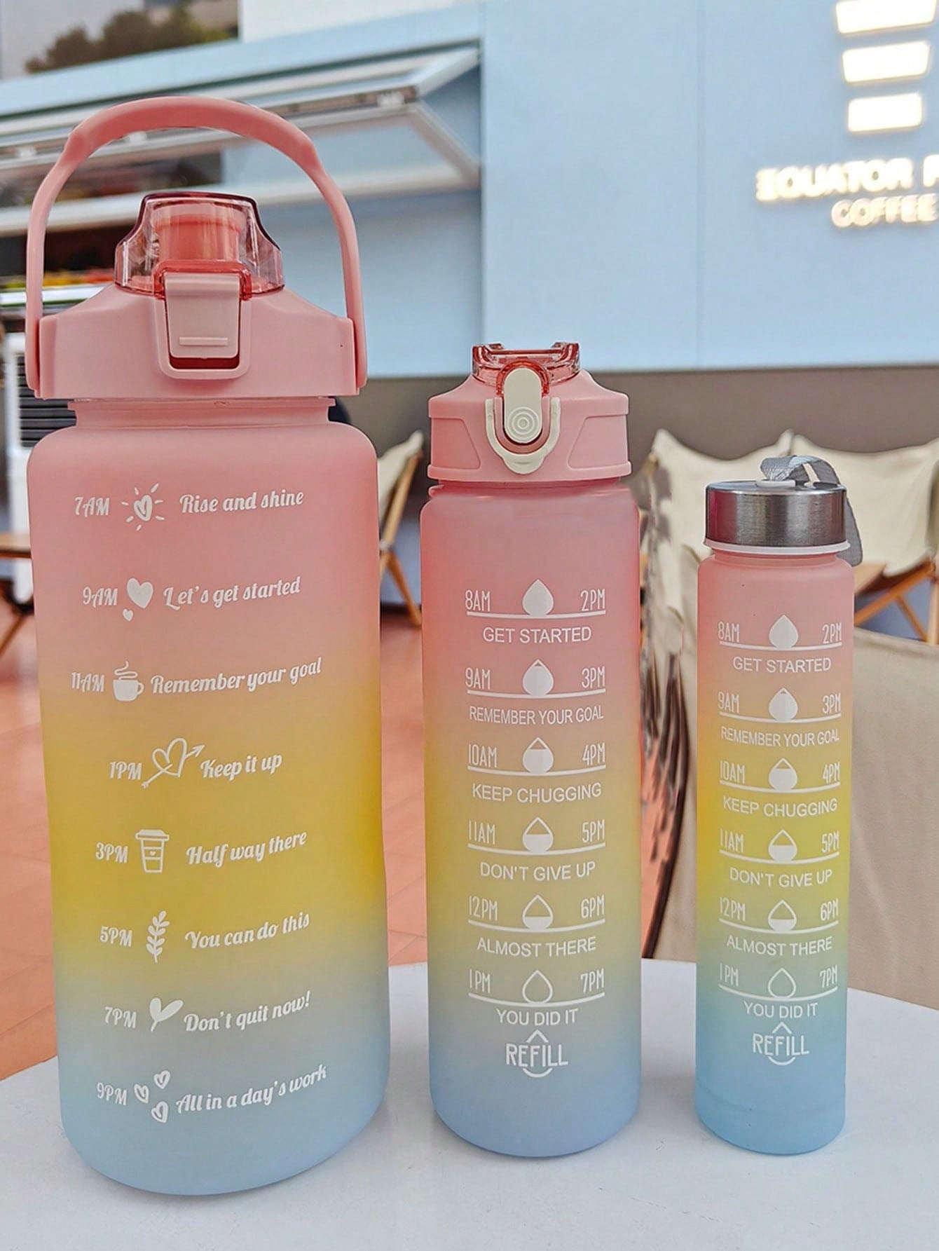 1pc 2L or 750ml or 300ml large capacity pink gradient PC water bottle, sports and fitness portable straw cup, for home and travel outdoor use