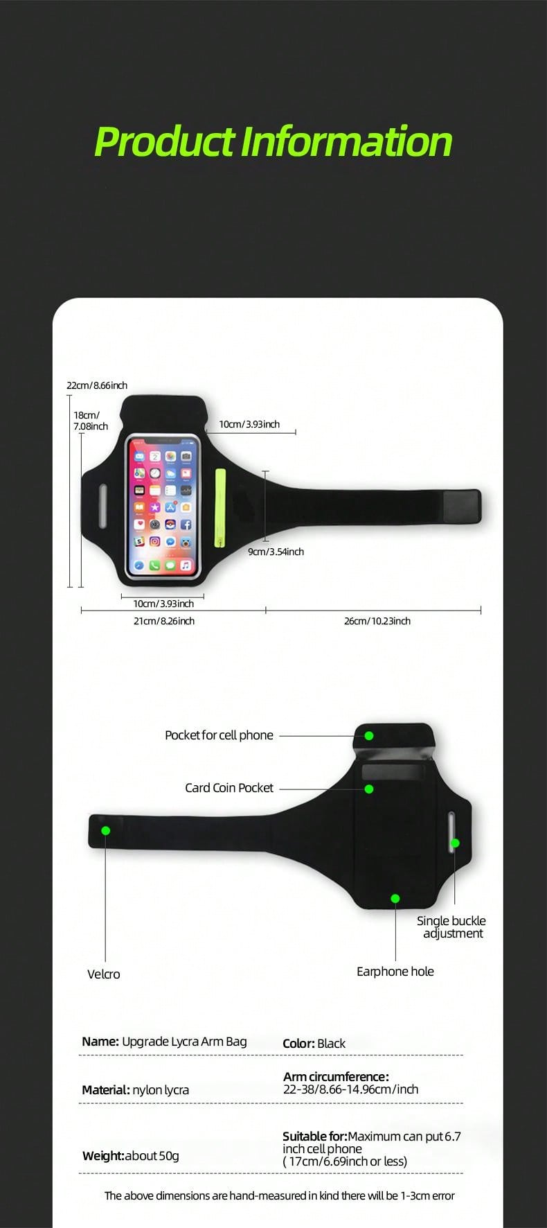 Running Armband With Earphones Bag Cell Phone Armband Compatible With IPhone Water Resistant Sports Phone Holder Case