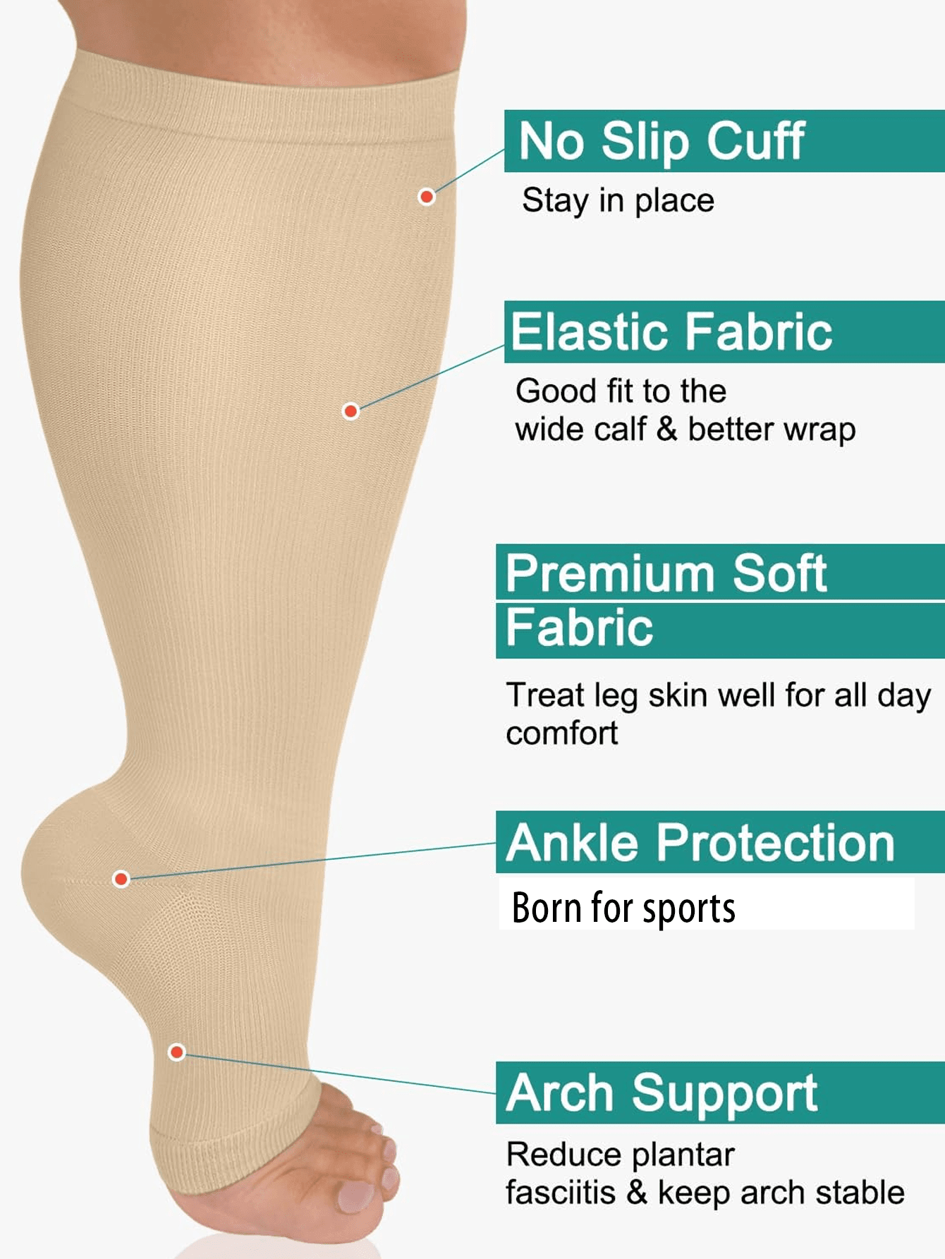 Plus Size Open Toe Copper Wellow Compression Socks Women Men Toeless Footless Wide Calf 15-25 Mmhg Knee High Pregnant Nurses Pregnancy Maternity Cute Sports Gold Fit Cycling Adult Support Hose Circulation Women