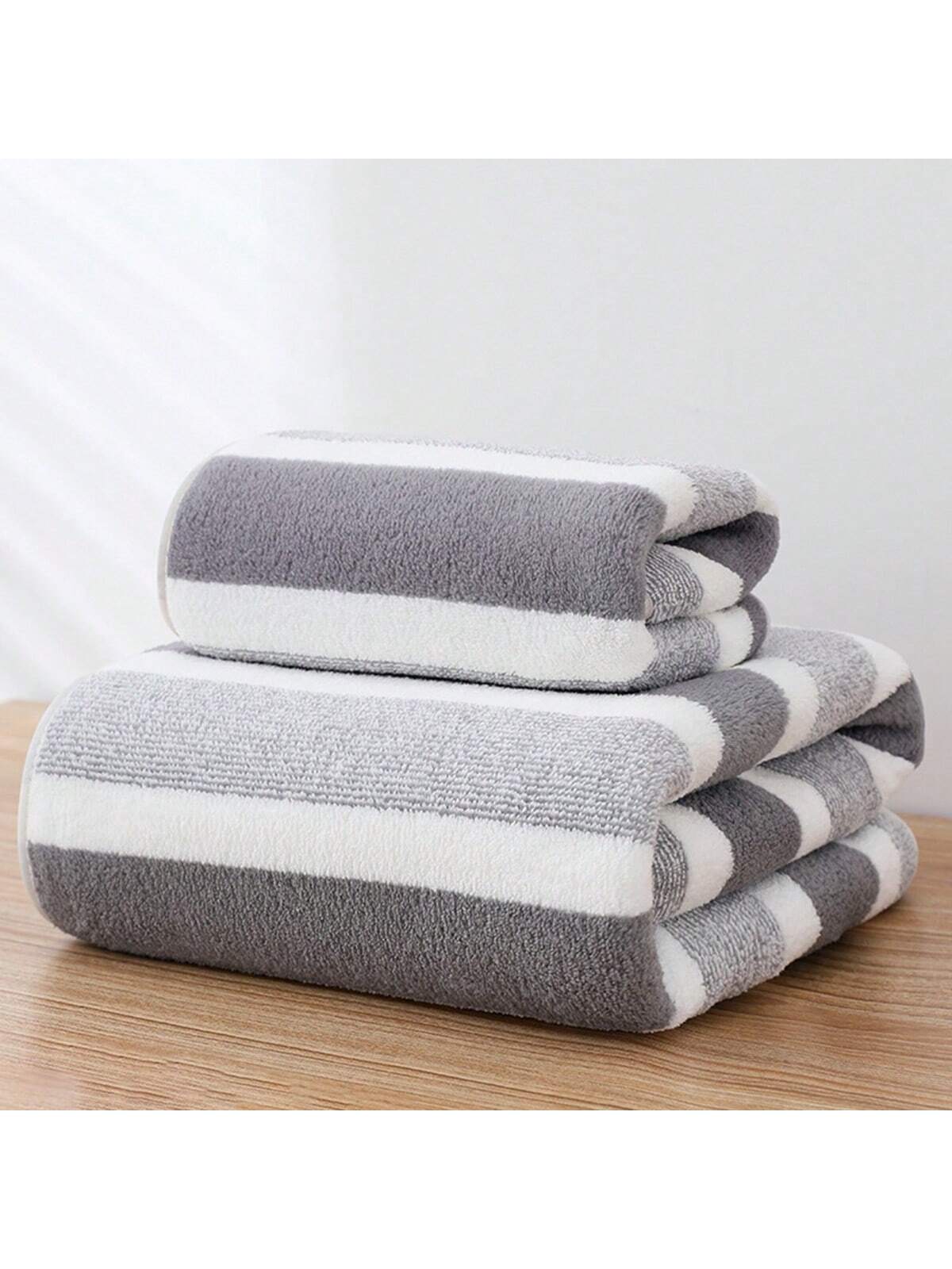 1pc Dark Blue Soft, Absorbent, Non-Shedding Wide Striped Coral Fleece Towel Or Bath Towel For Adults,For Hotel, Spa, Home Bathroom, Shower, Face Washing.