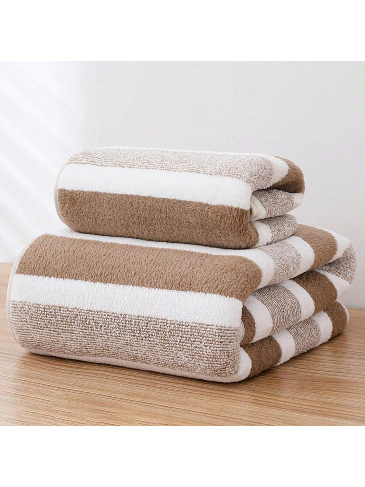1pc Dark Blue Soft, Absorbent, Non-Shedding Wide Striped Coral Fleece Towel Or Bath Towel For Adults,For Hotel, Spa, Home Bathroom, Shower, Face Washing.