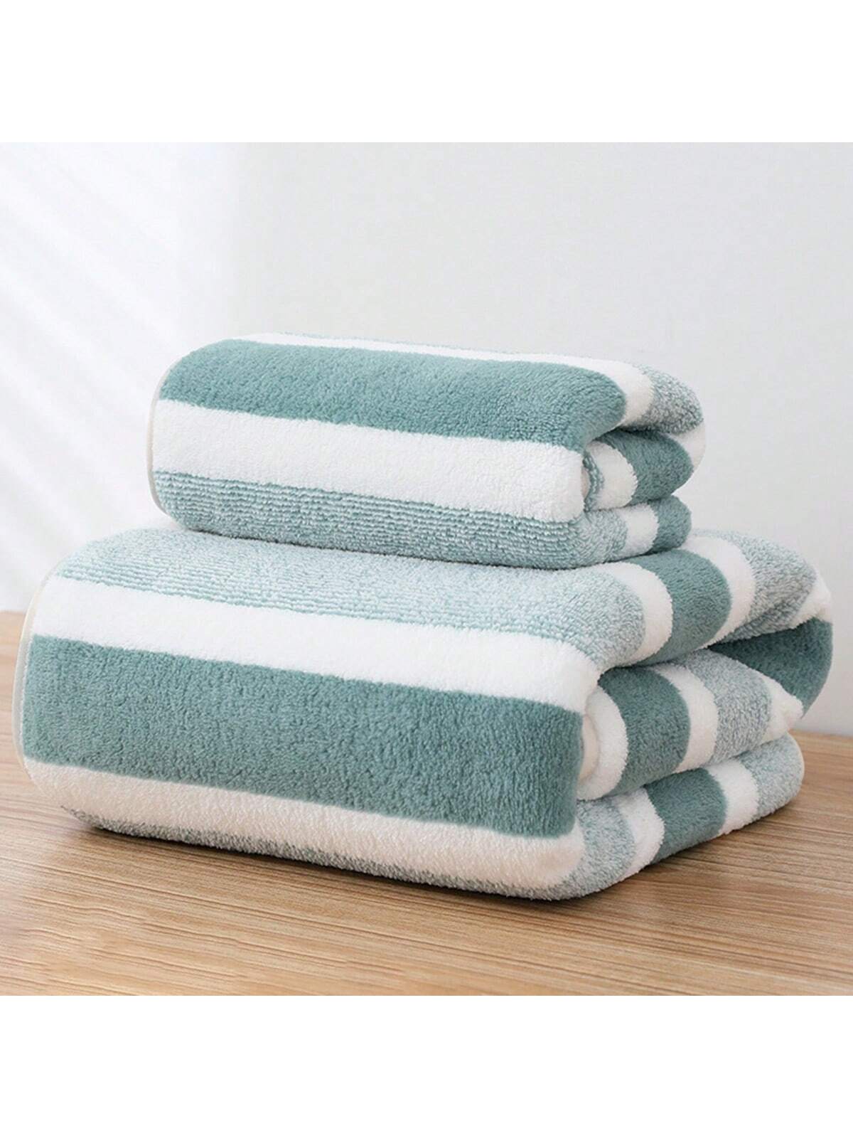 1pc Dark Blue Soft, Absorbent, Non-Shedding Wide Striped Coral Fleece Towel Or Bath Towel For Adults,For Hotel, Spa, Home Bathroom, Shower, Face Washing.