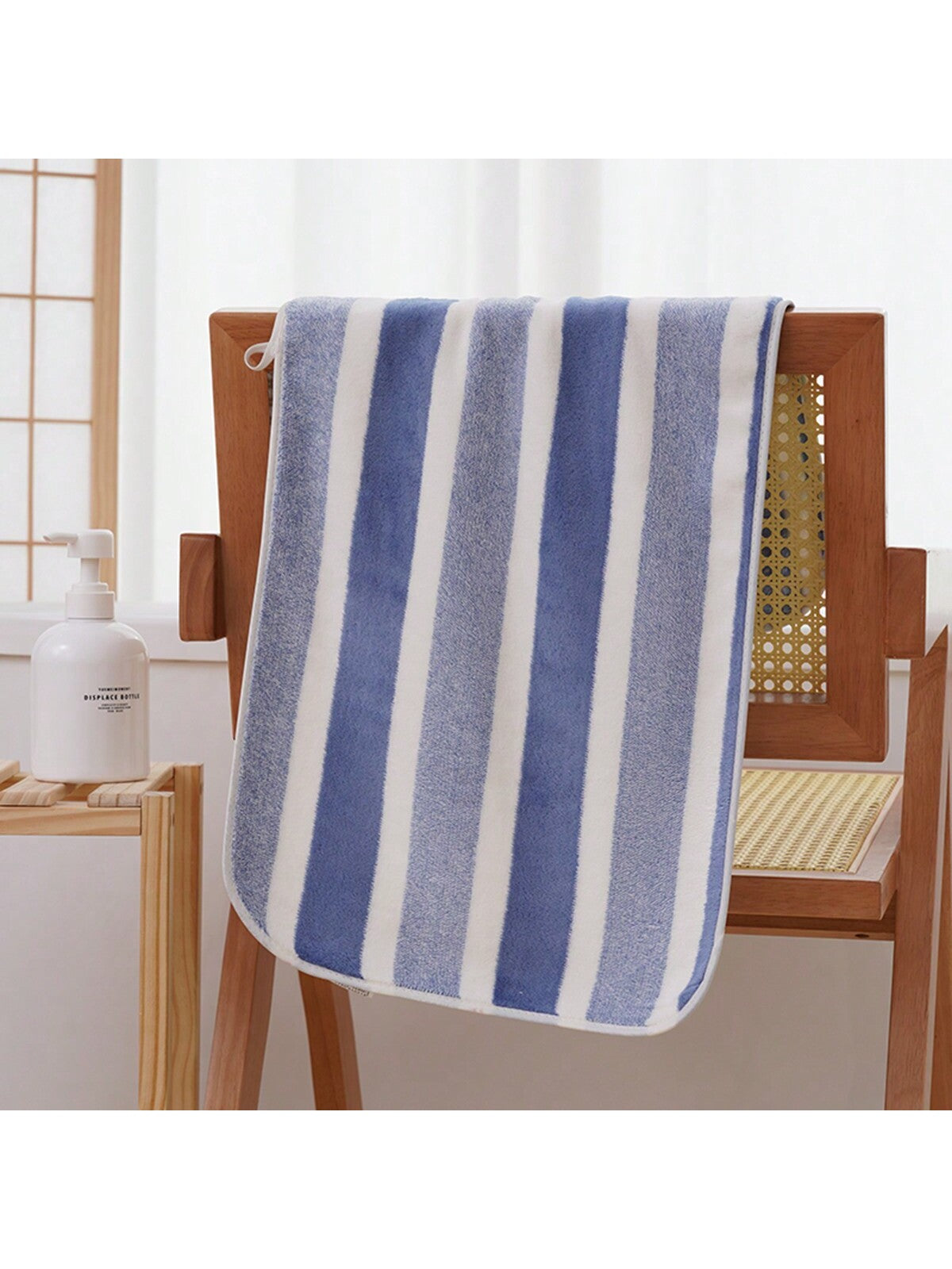 1pc Dark Blue Soft, Absorbent, Non-Shedding Wide Striped Coral Fleece Towel Or Bath Towel For Adults,For Hotel, Spa, Home Bathroom, Shower, Face Washing.