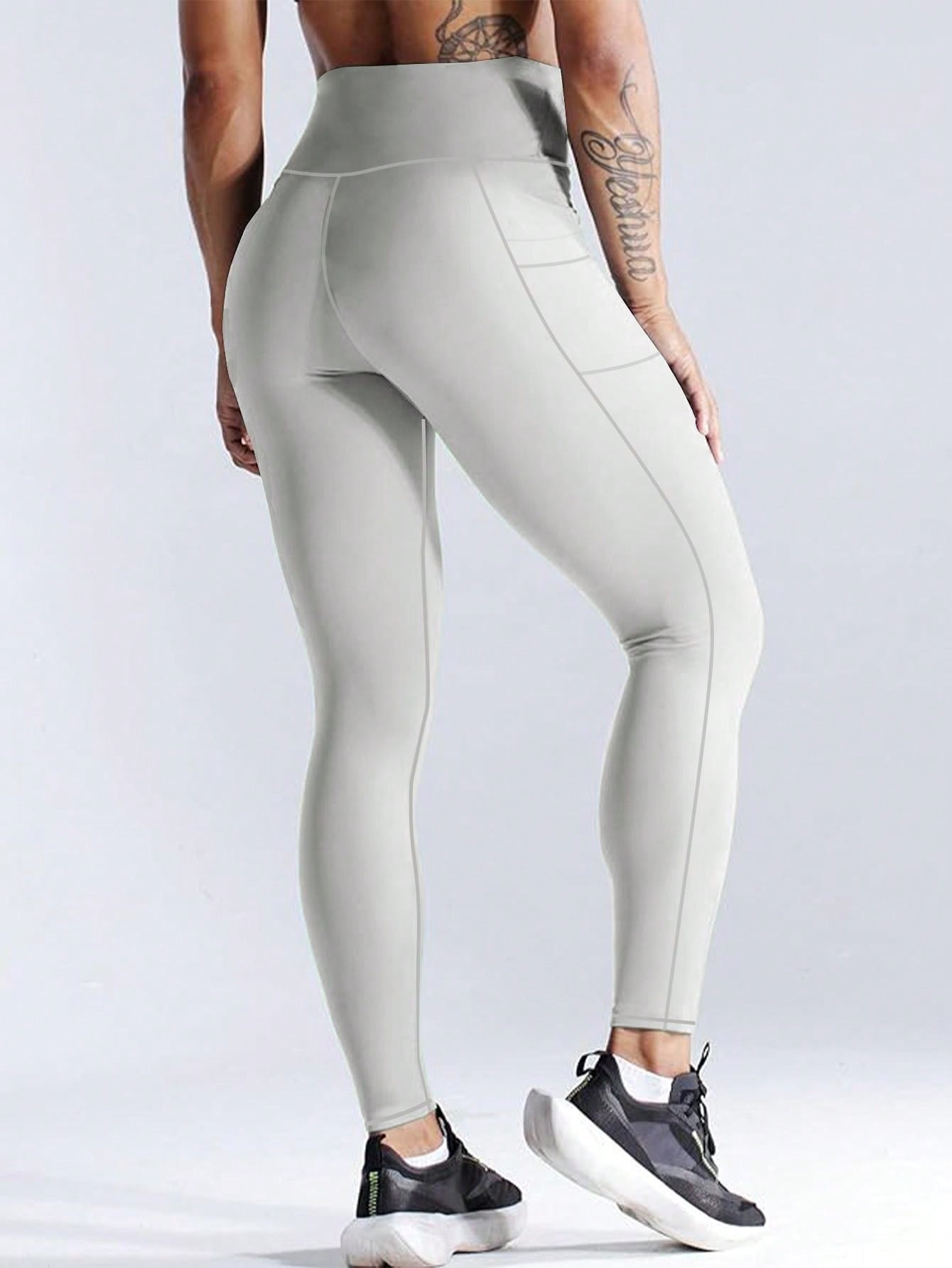 5pcs/Set High Waisted Compression Yoga Leggings With Pockets For Workout Running
