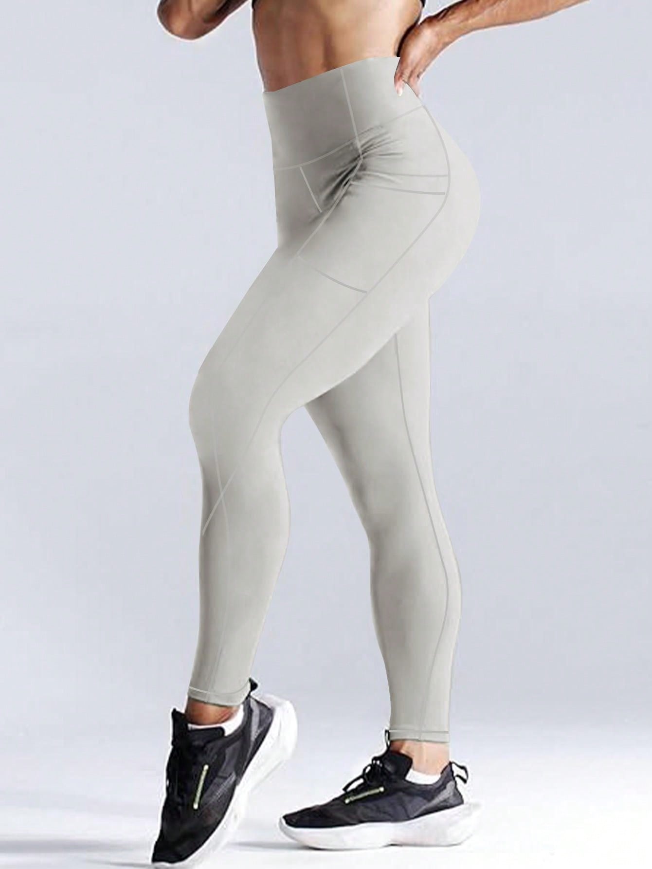 5pcs/Set High Waisted Compression Yoga Leggings With Pockets For Workout Running