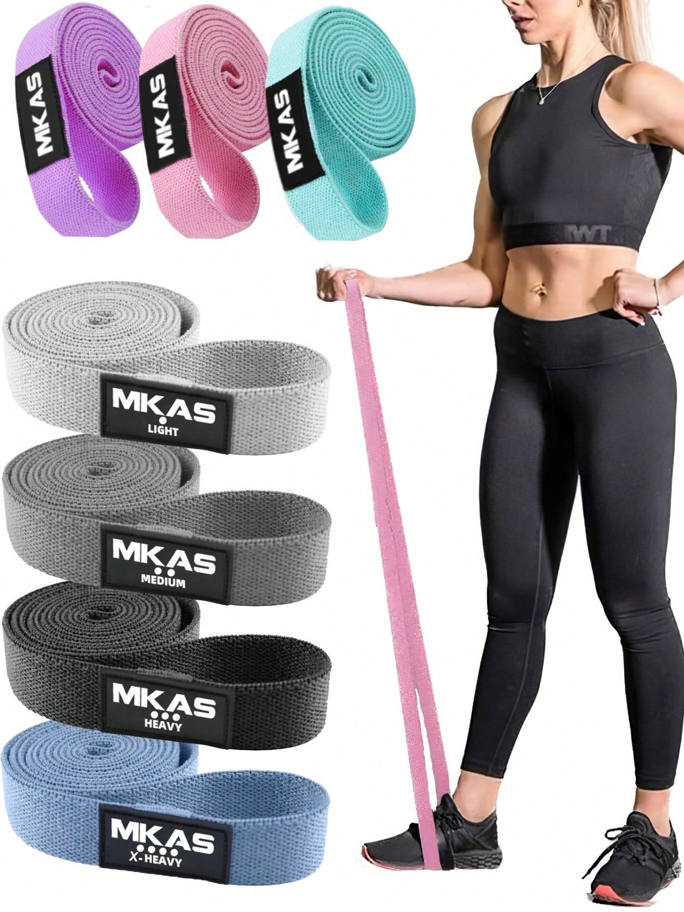 MKAS MKAS 1 PC Pink Long Fabric Full Body Resistance Bands Exercise Bands Resistance For Women And Men Cloth Loop Resistance Bands Heavy Duty Stretch Fitness Bands Pull Up Assistance Resistance Bands