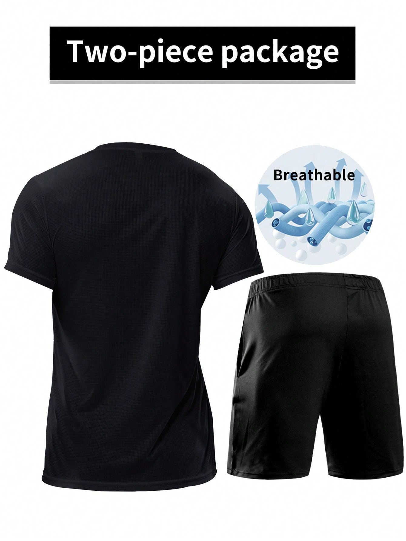2pcs Men Sports Outfit - Fashionable Casual T-Shirt With Pocket