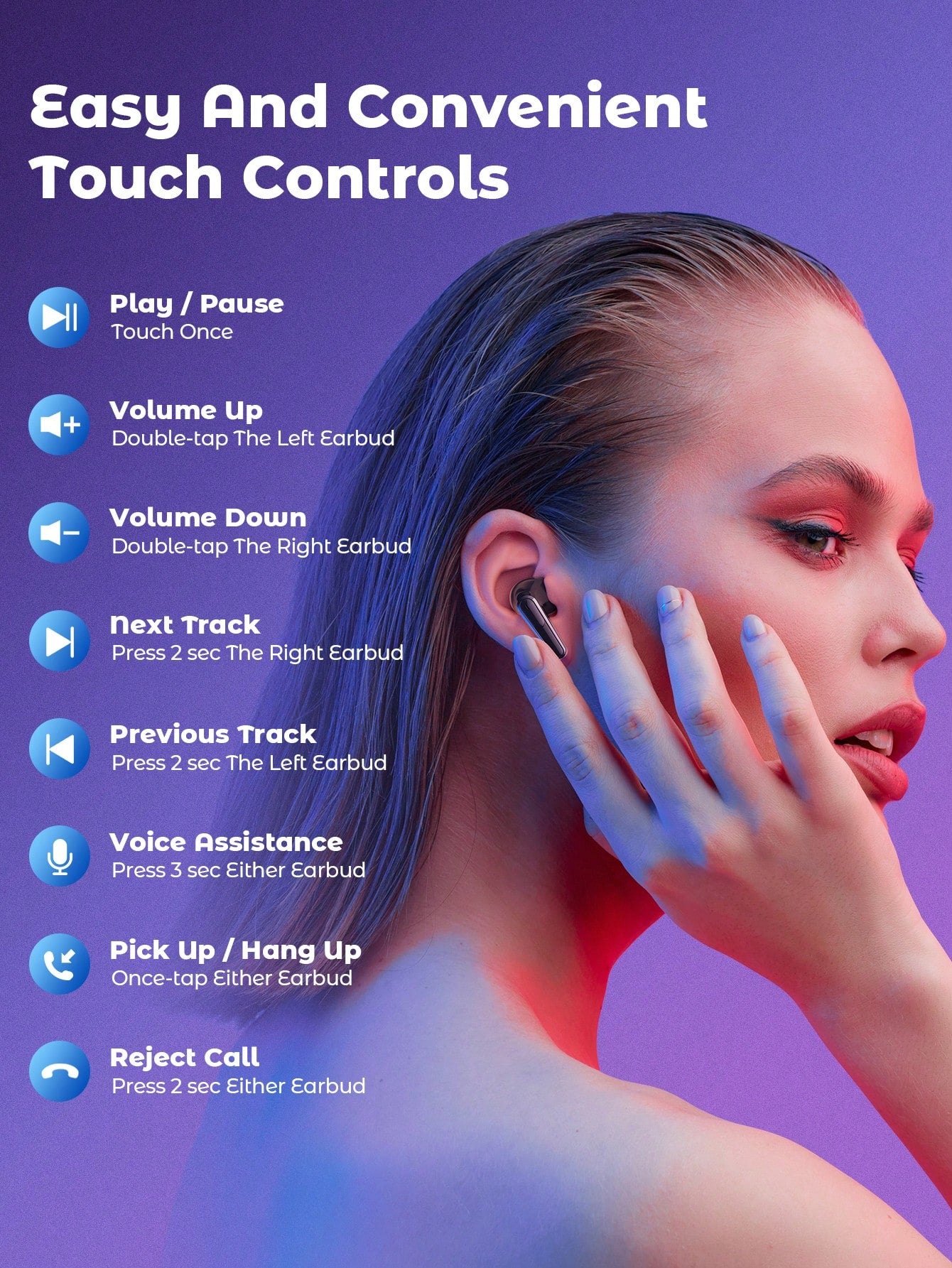 Teckwe Wireless Earbuds With Colorful LED Lights,Bluetooth 5.1