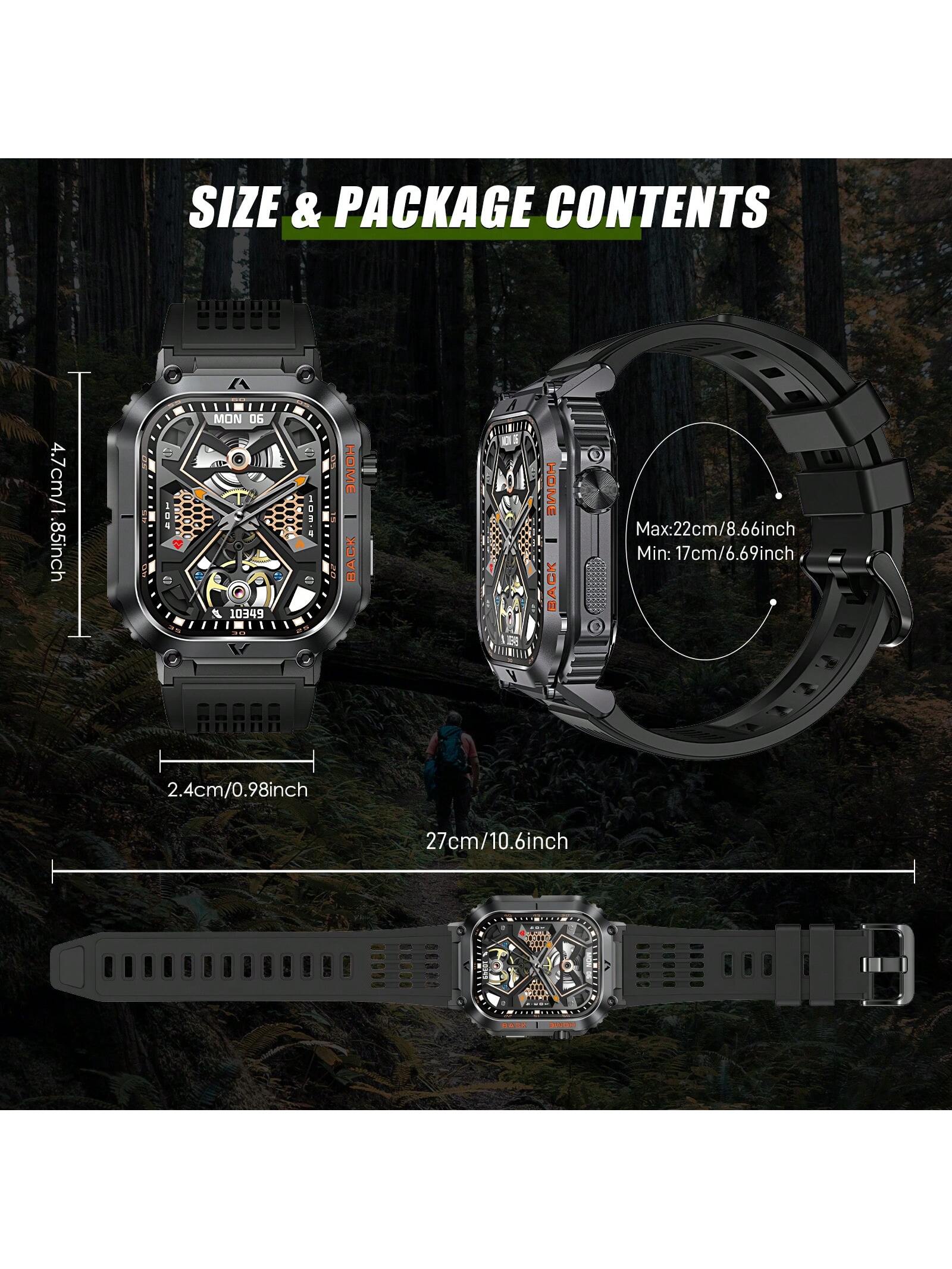 EIGIIS 1pc Smart Watch For Men(Answer/Dial Call), 2.02" HD Big Screen 5ATM Waterproof Outdoor Rugged Smartwatch With Compass Pedometer Message Notification Heart Rate SpO2 Sleep Monitor 100 Sports Mode Fitness Tracker For Android IOS