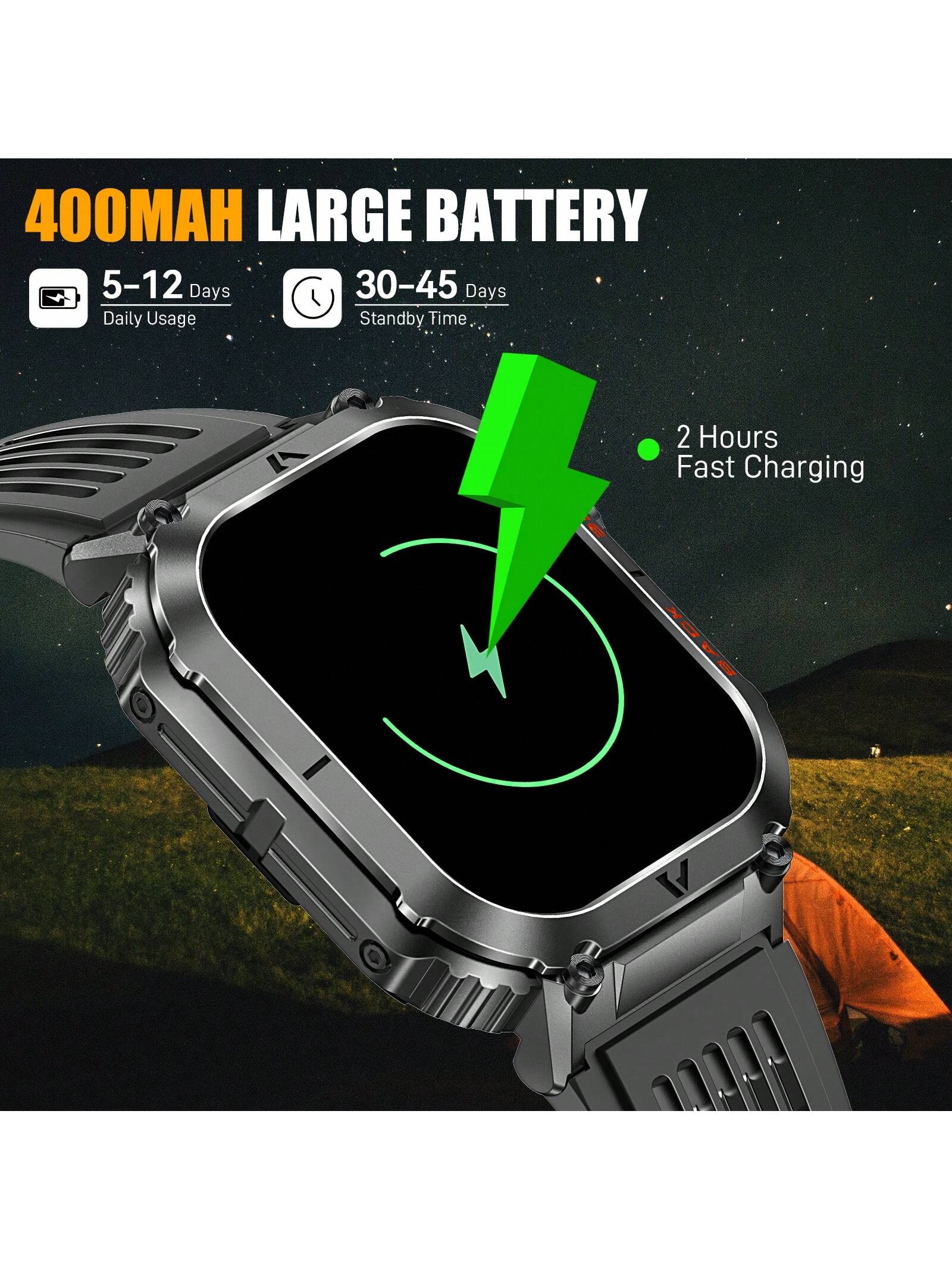 EIGIIS 1pc Smart Watch For Men(Answer/Dial Call), 2.02" HD Big Screen 5ATM Waterproof Outdoor Rugged Smartwatch With Compass Pedometer Message Notification Heart Rate SpO2 Sleep Monitor 100 Sports Mode Fitness Tracker For Android IOS