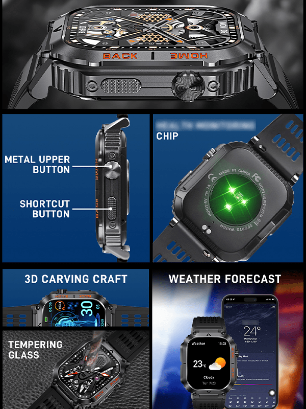 EIGIIS 1pc Smart Watch For Men(Answer/Dial Call), 2.02" HD Big Screen 5ATM Waterproof Outdoor Rugged Smartwatch With Compass Pedometer Message Notification Heart Rate SpO2 Sleep Monitor 100 Sports Mode Fitness Tracker For Android IOS