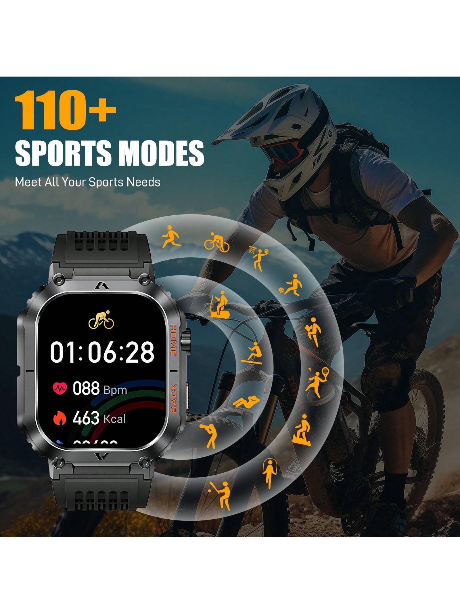 EIGIIS 1pc Smart Watch For Men(Answer/Dial Call), 2.02" HD Big Screen 5ATM Waterproof Outdoor Rugged Smartwatch With Compass Pedometer Message Notification Heart Rate SpO2 Sleep Monitor 100 Sports Mode Fitness Tracker For Android IOS
