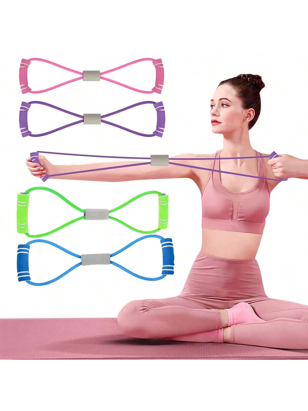 2024 Newest 1 Pc 8-Shaped Resistance Band, Arm Back Shoulder Exercise Elastic Rope Elastic Fitness Band, Foot, Leg, Hand Stretching, Arm Exercise Device, Used For Yoga Pilates Stretching Physical, Home Gym Exercise