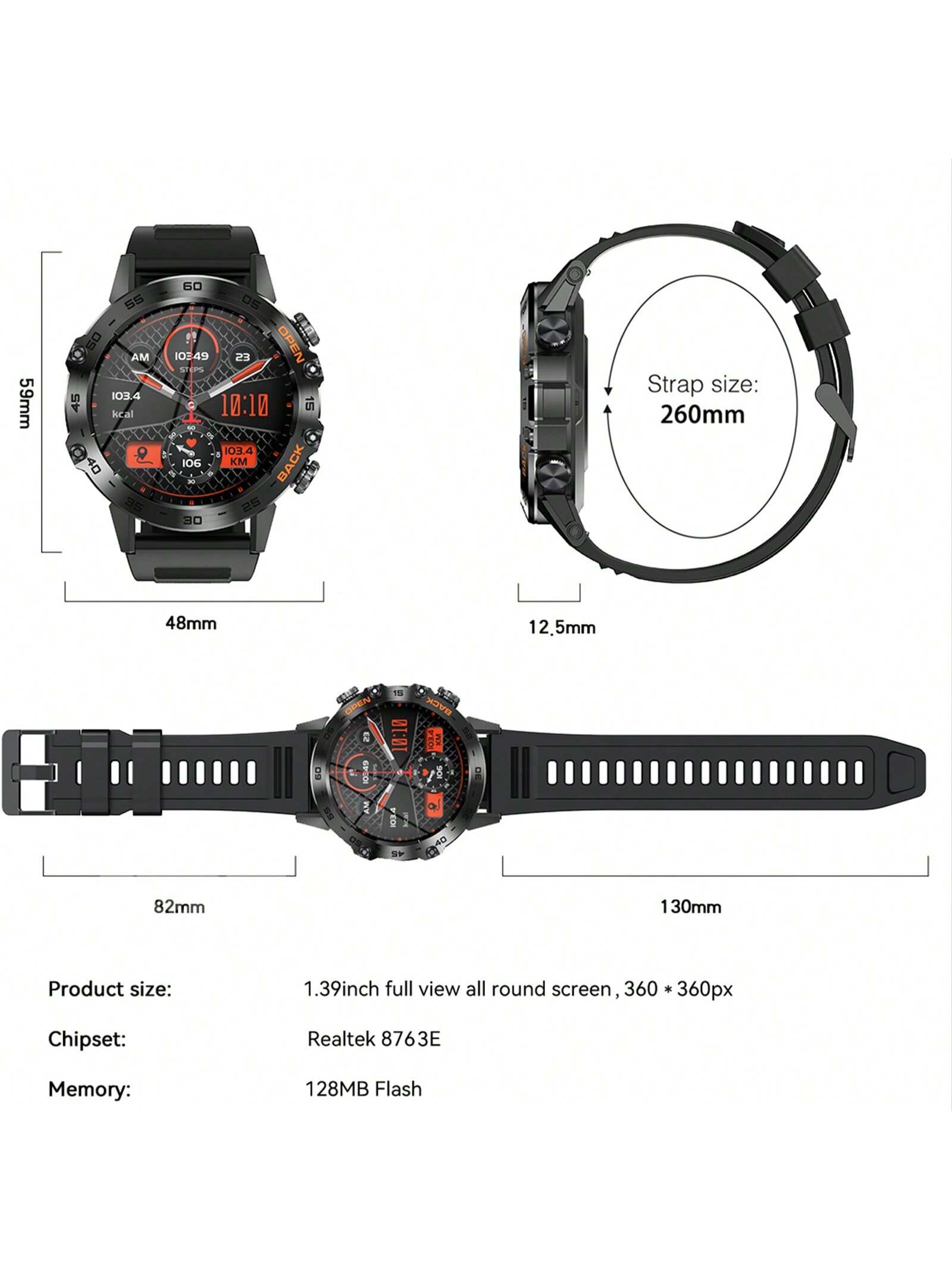 PAKRYS 1.39" HD Screen Smart Watch For Men, Fitness Tracker, Call Function, Heart Rate