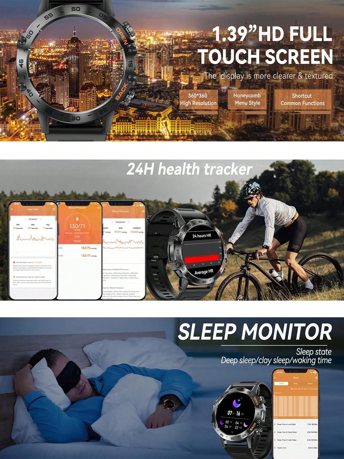 PAKRYS 1.39" HD Screen Smart Watch For Men, Fitness Tracker, Call Function, Heart Rate