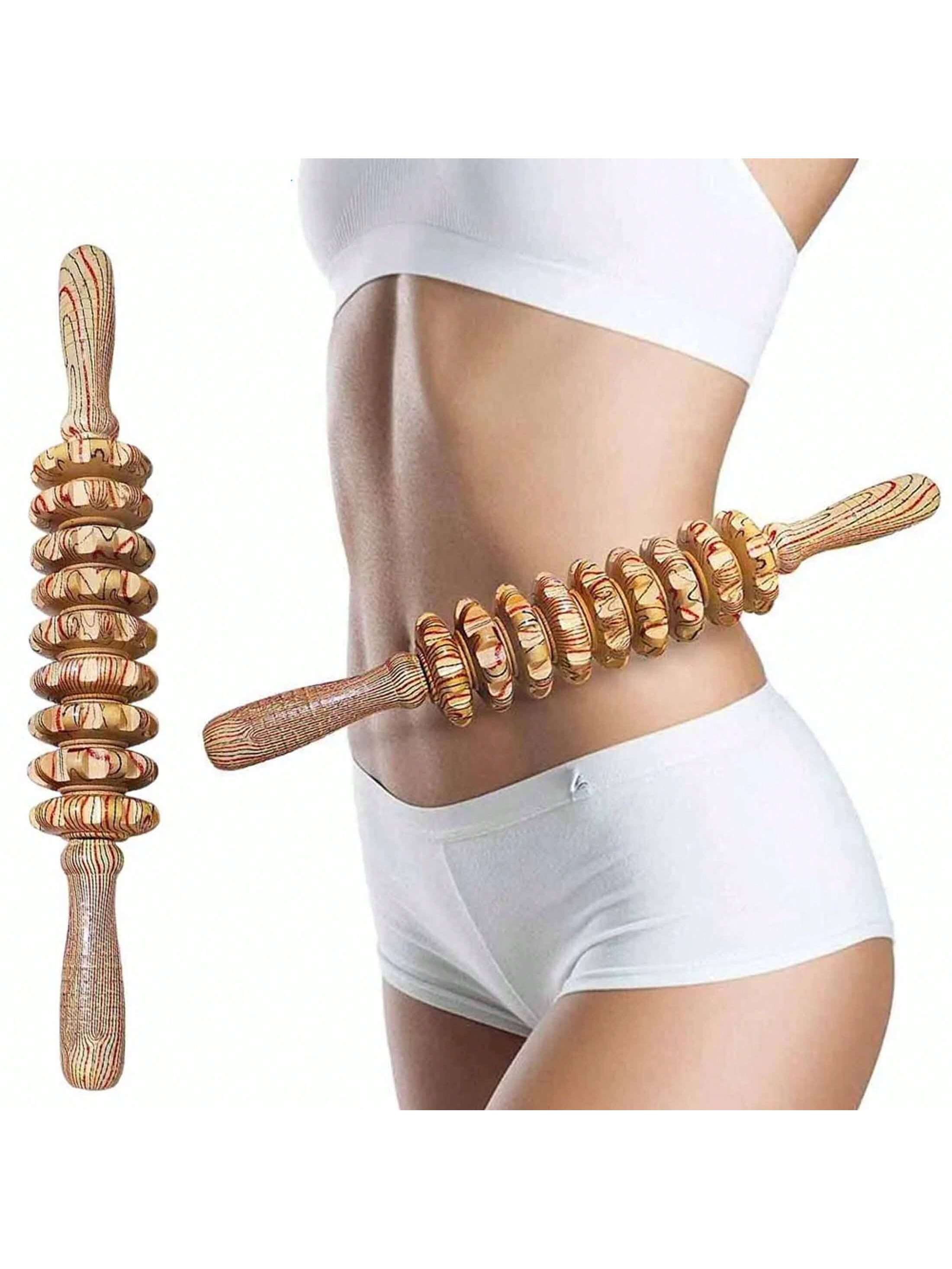 1pc Yoga Meridian Rod Nine Fine Wheel Shaft Whole Body Massage Roller Pounded Waist Back Massage Neck Leg Wooden Massager