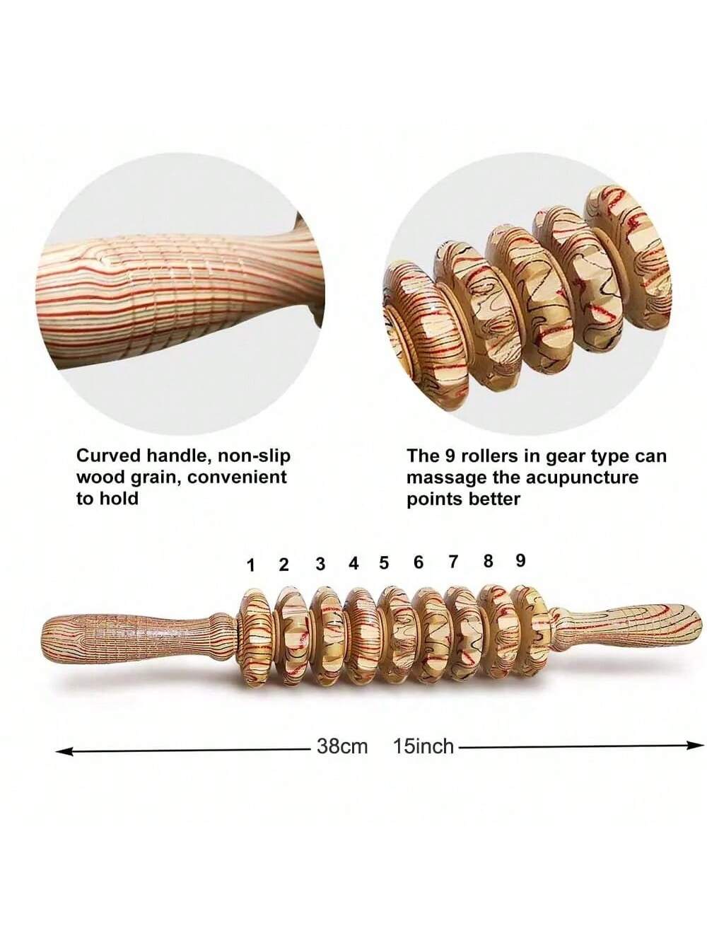 1pc Yoga Meridian Rod Nine Fine Wheel Shaft Whole Body Massage Roller Pounded Waist Back Massage Neck Leg Wooden Massager
