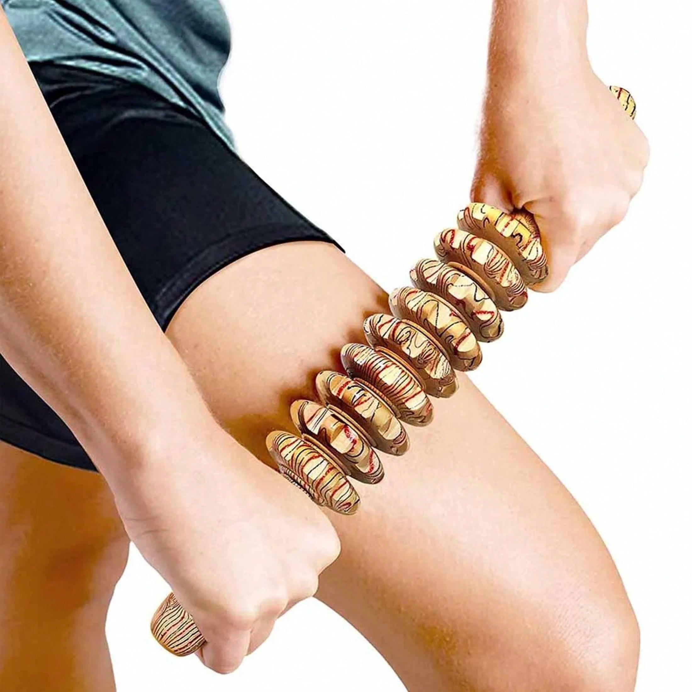 1pc Yoga Meridian Rod Nine Fine Wheel Shaft Whole Body Massage Roller Pounded Waist Back Massage Neck Leg Wooden Massager