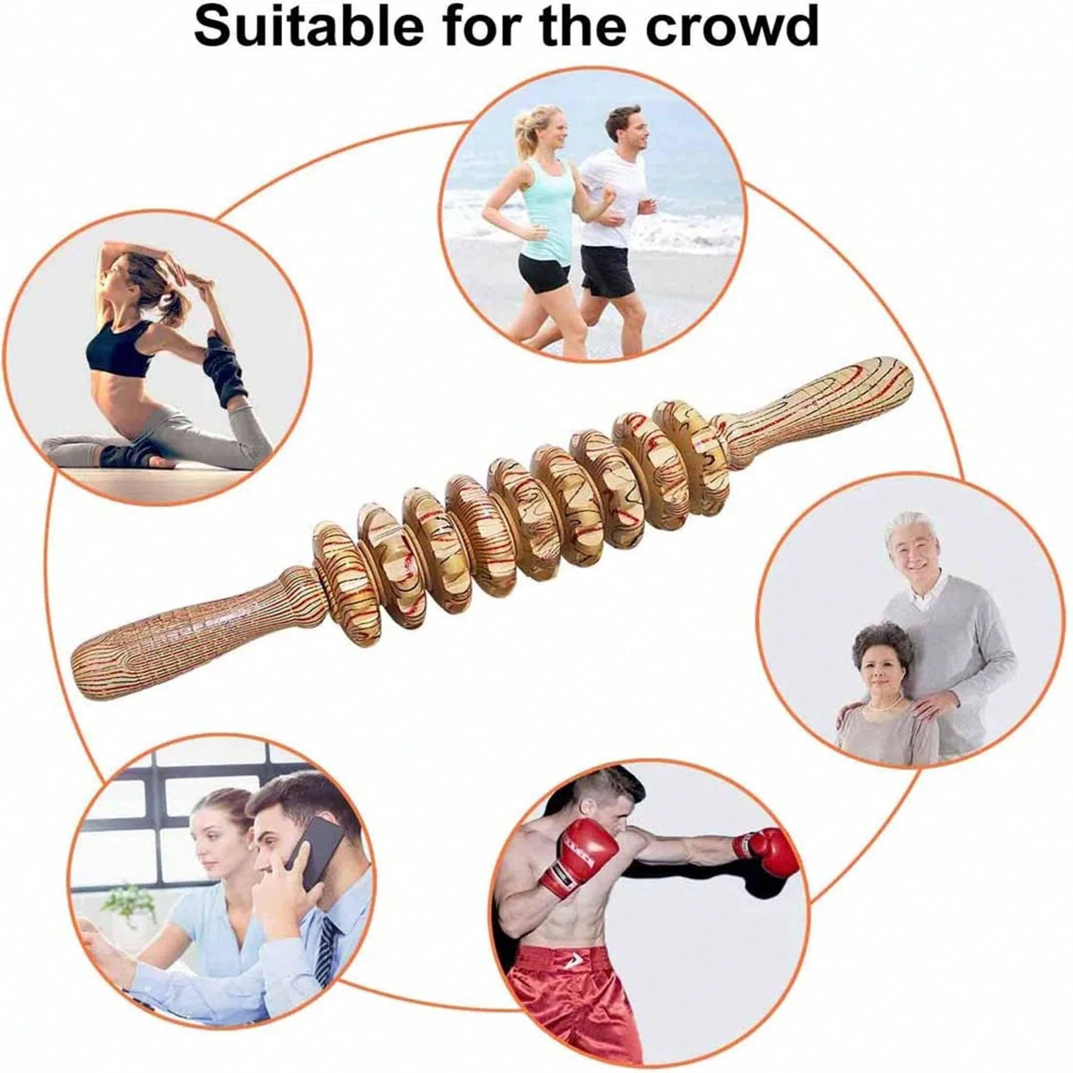 1pc Yoga Meridian Rod Nine Fine Wheel Shaft Whole Body Massage Roller Pounded Waist Back Massage Neck Leg Wooden Massager