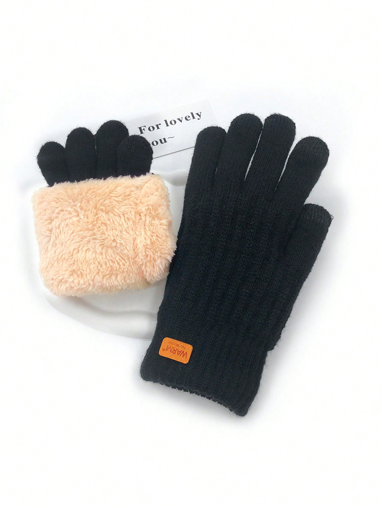 1pair Winter Warm Gloves, Dual-Layer Plush Lined Thick Touchscreen Mitten, 9 Inch Plus Size Gloves For Outdoor Use