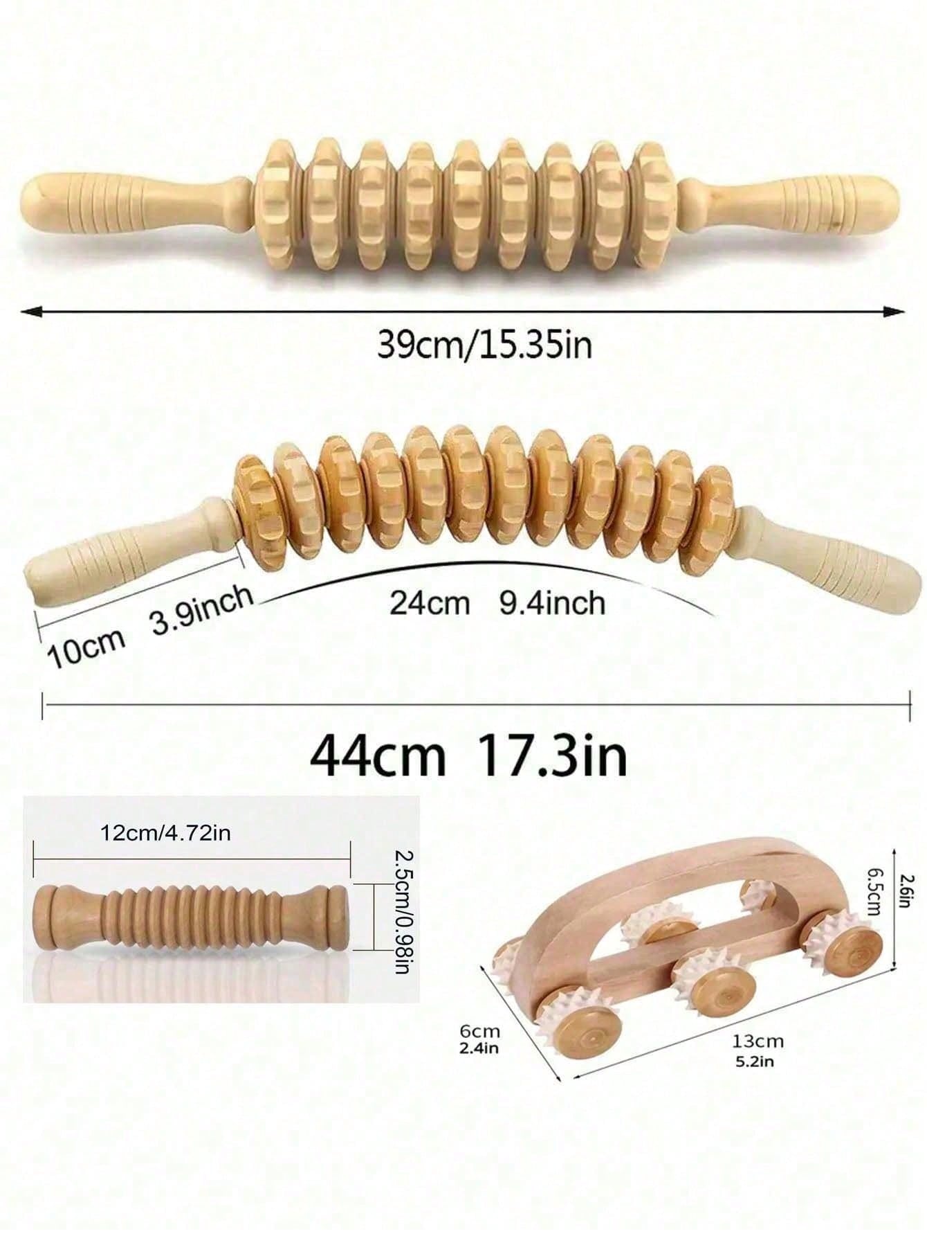 1 Manual Roller Body muscle relaxation massager - Wooden massage Roller tool - Handheld fat Trigger Point rod Lymphatic drainage anti-fat muscle release roller Handheld Massage stick Massager