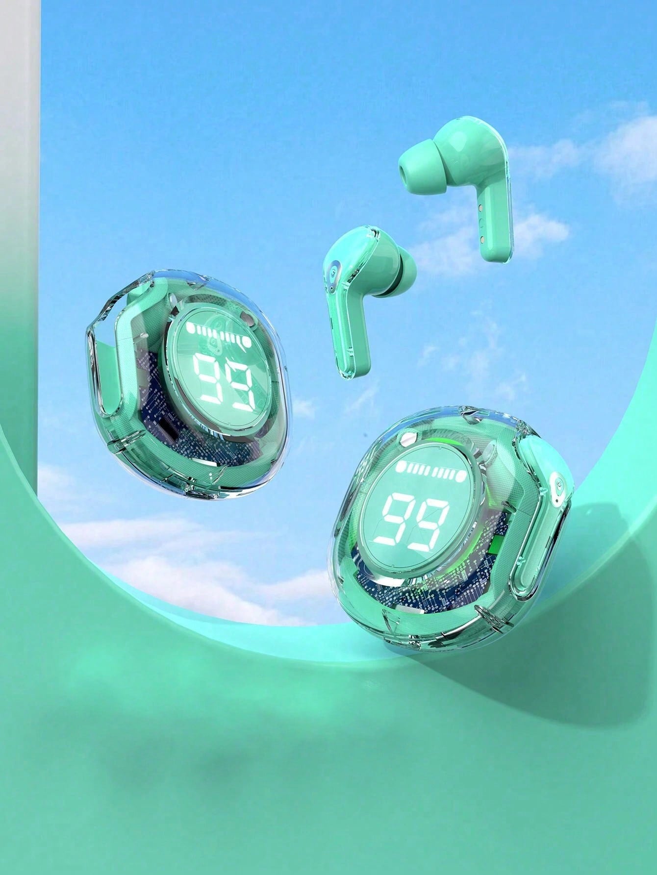 New Transparent Touch Low-Latency TWS Wireless Earbuds For Sports, Office, Gaming, USB-C Charging, Bluetooth 5.3 Semi In-Ear Wireless Earphones With Super Long Battery Life