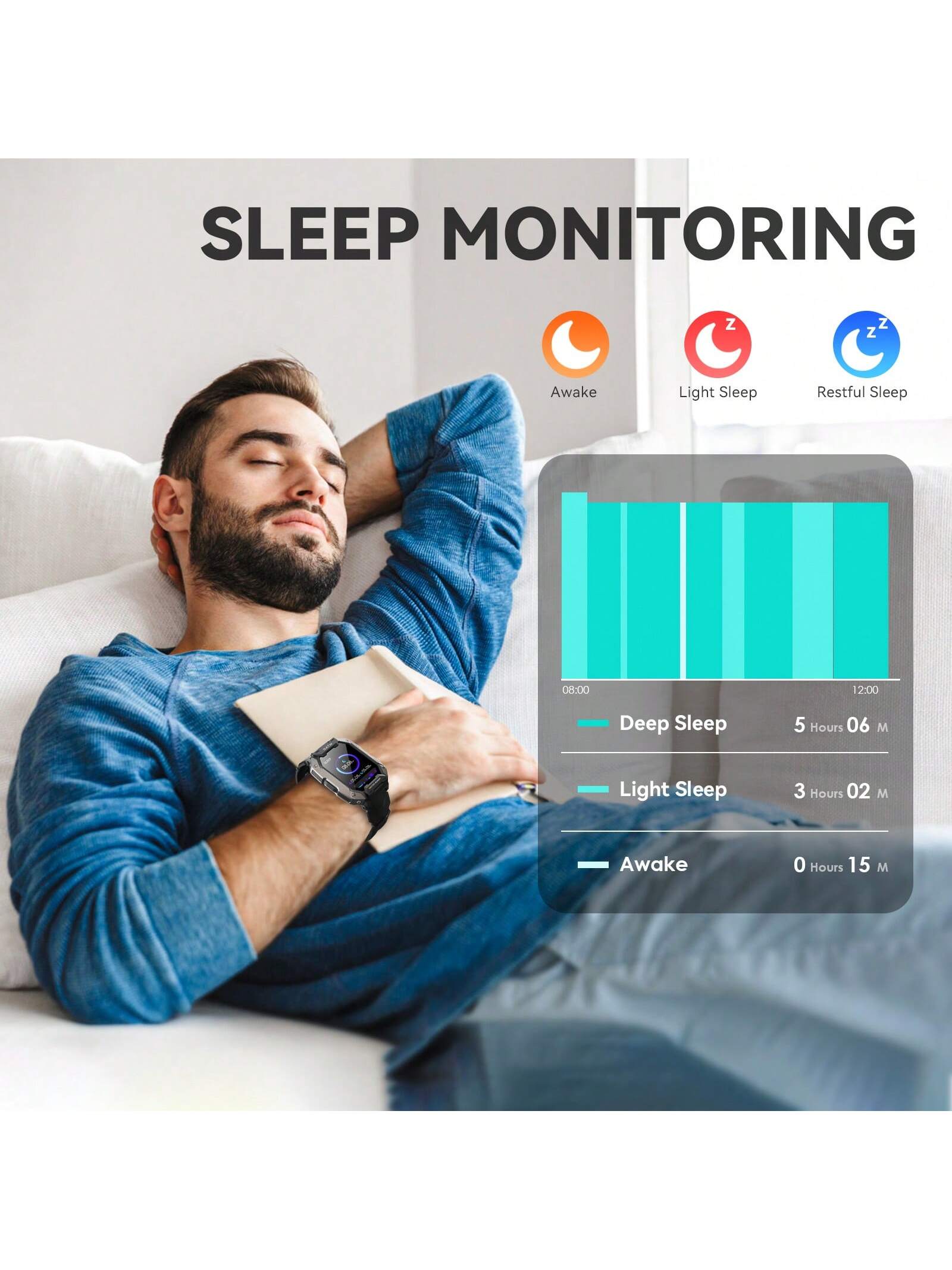 INEYES 50M Waterproof Smart Watches For Men 1.71" HD Rugged Tactical Sports Smartwatch Fitness Tracker With Heart Rate Sleep Monitor Outdoor Smart Watch Compatible With Android IOS