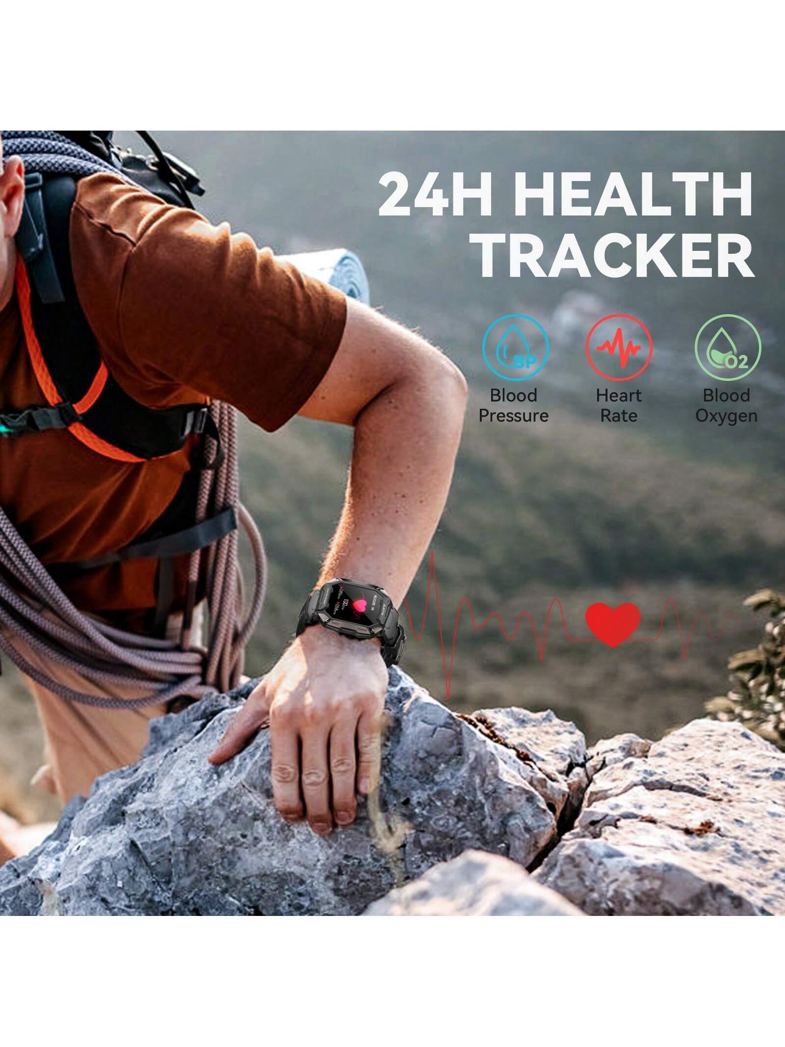 INEYES 50M Waterproof Smart Watches For Men 1.71" HD Rugged Tactical Sports Smartwatch Fitness Tracker With Heart Rate Sleep Monitor Outdoor Smart Watch Compatible With Android IOS