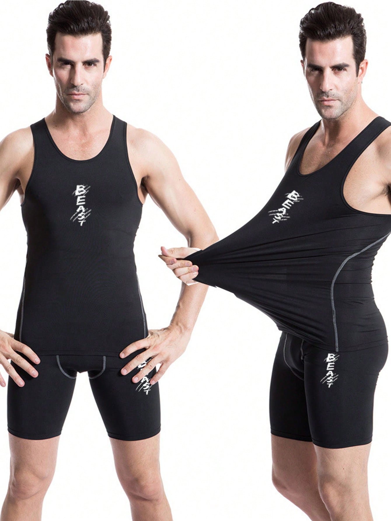Manfinity Fitness Boyfriend Style Men Printed Sleeveless Top And Shorts, Simple Casual Sports Set School
