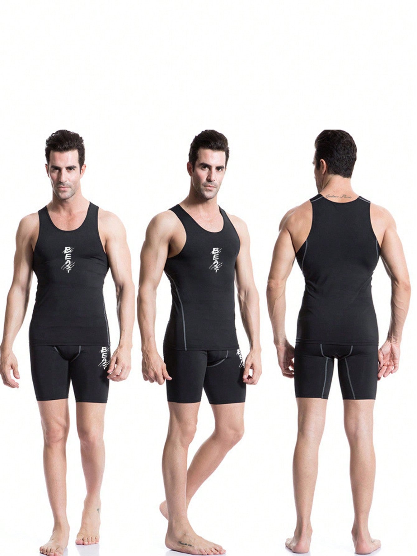 Manfinity Fitness Boyfriend Style Men Printed Sleeveless Top And Shorts, Simple Casual Sports Set School