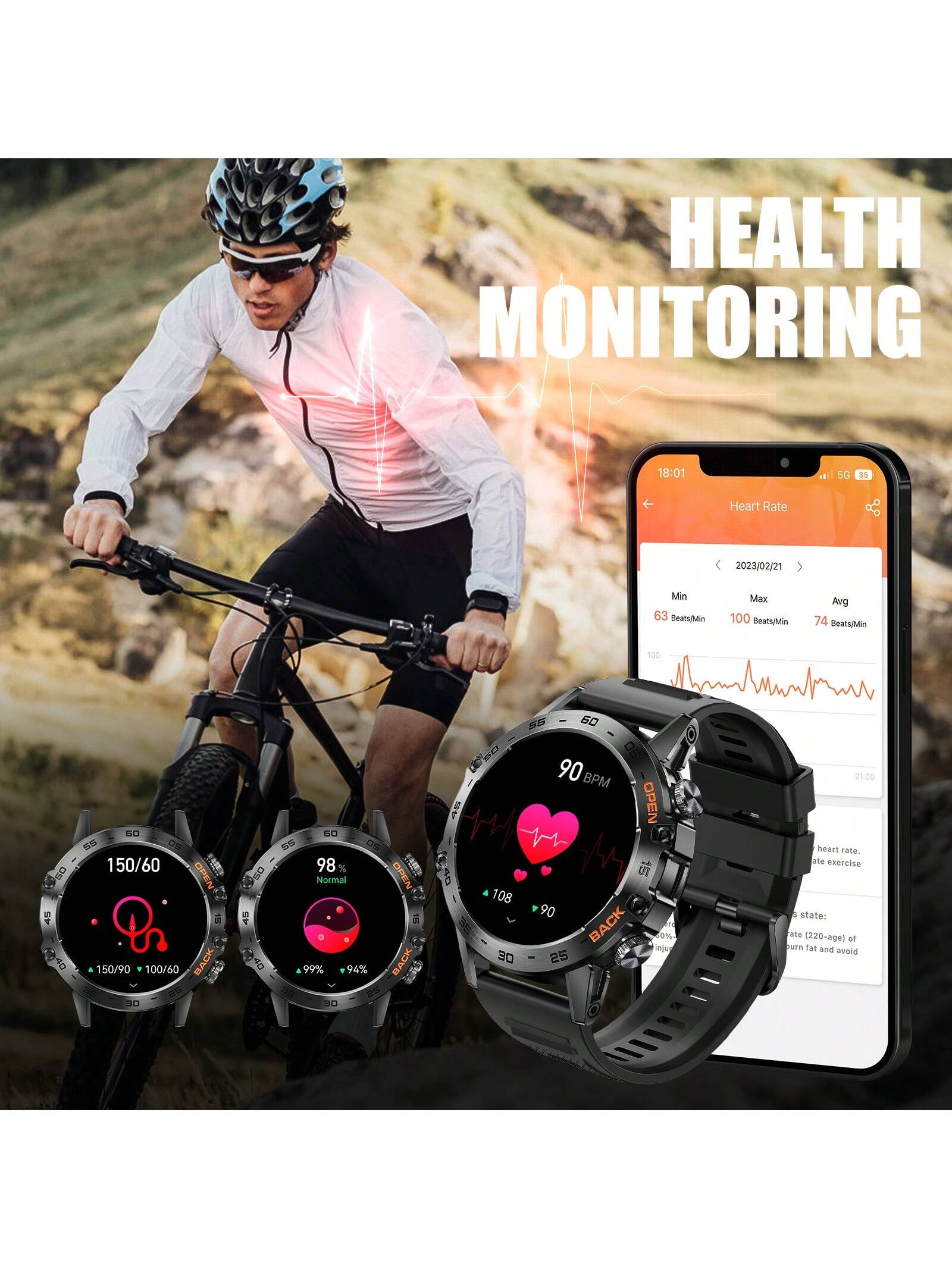 KELEEL 1pc Smart Watch For Men Answer/Make Calls 1.39" Smartwatch Voice Assistant Notification Fitness Watch Fitness Tracker Pedometer Watch With Heart Rate Monitor Sleep Tracker 100 Training Modes For Android IOS