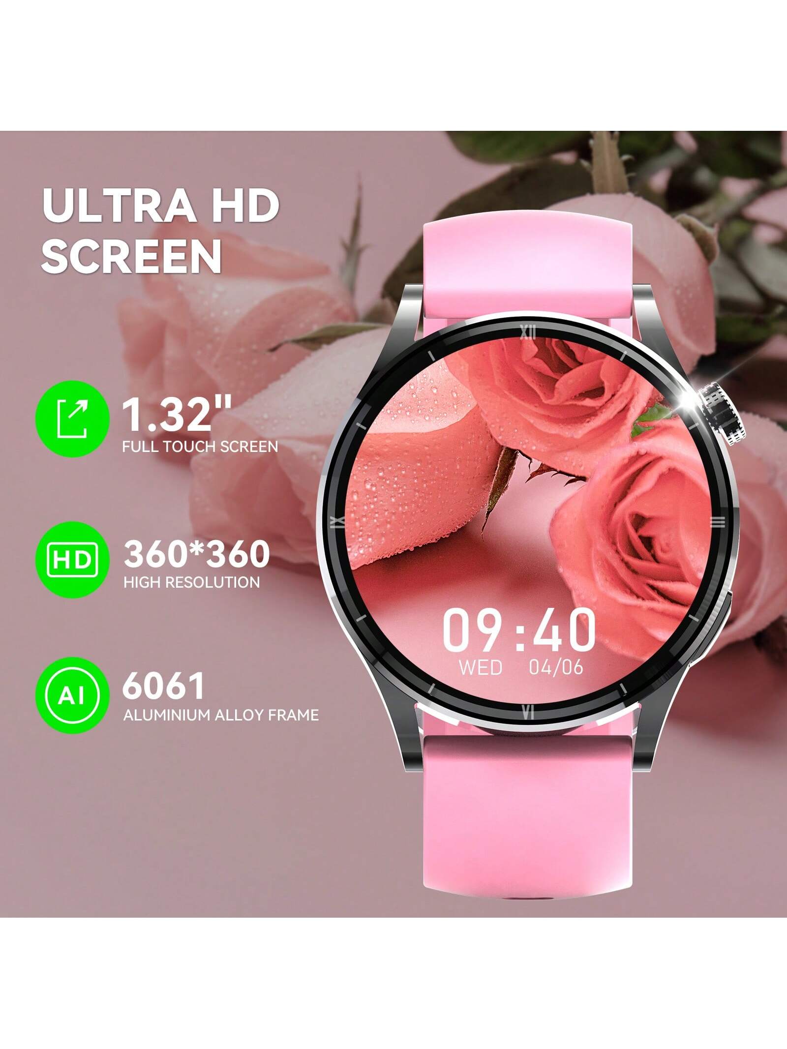 PAKRYS Smart Watch For Women Make/Answer Calls 1.32" HD Screen Fitness Tracker Watch With Sports Modes Heart Rate Sleep Monitor Smartwatch Compatible With IPhone Android